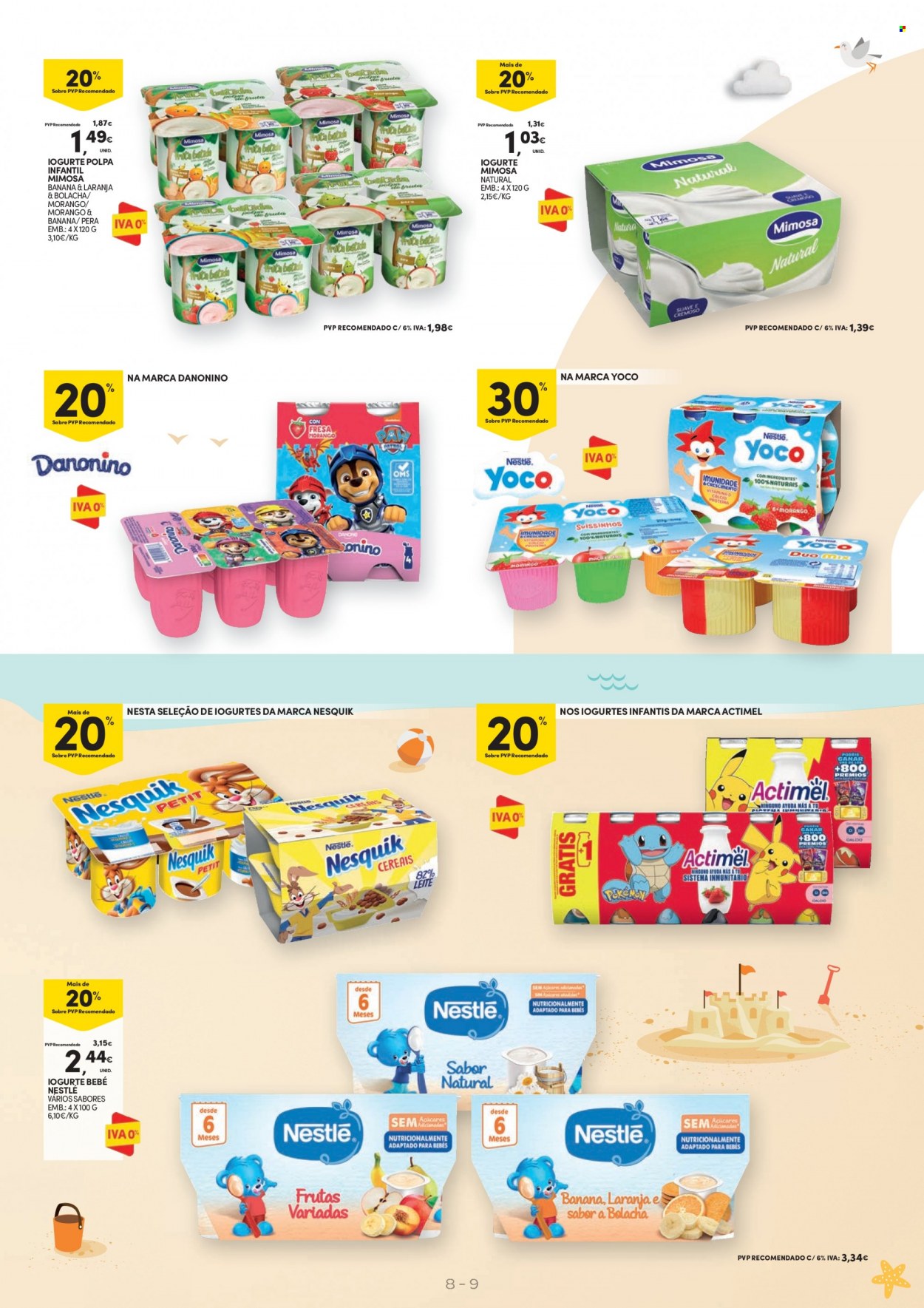 Folheto Continente - 23.5.2023 - 4.6.2023 - Produtos em promoção - pera, iogurte, Mimosa, Nesquik, Actimel, Nestlé, bolachas. Página 9.