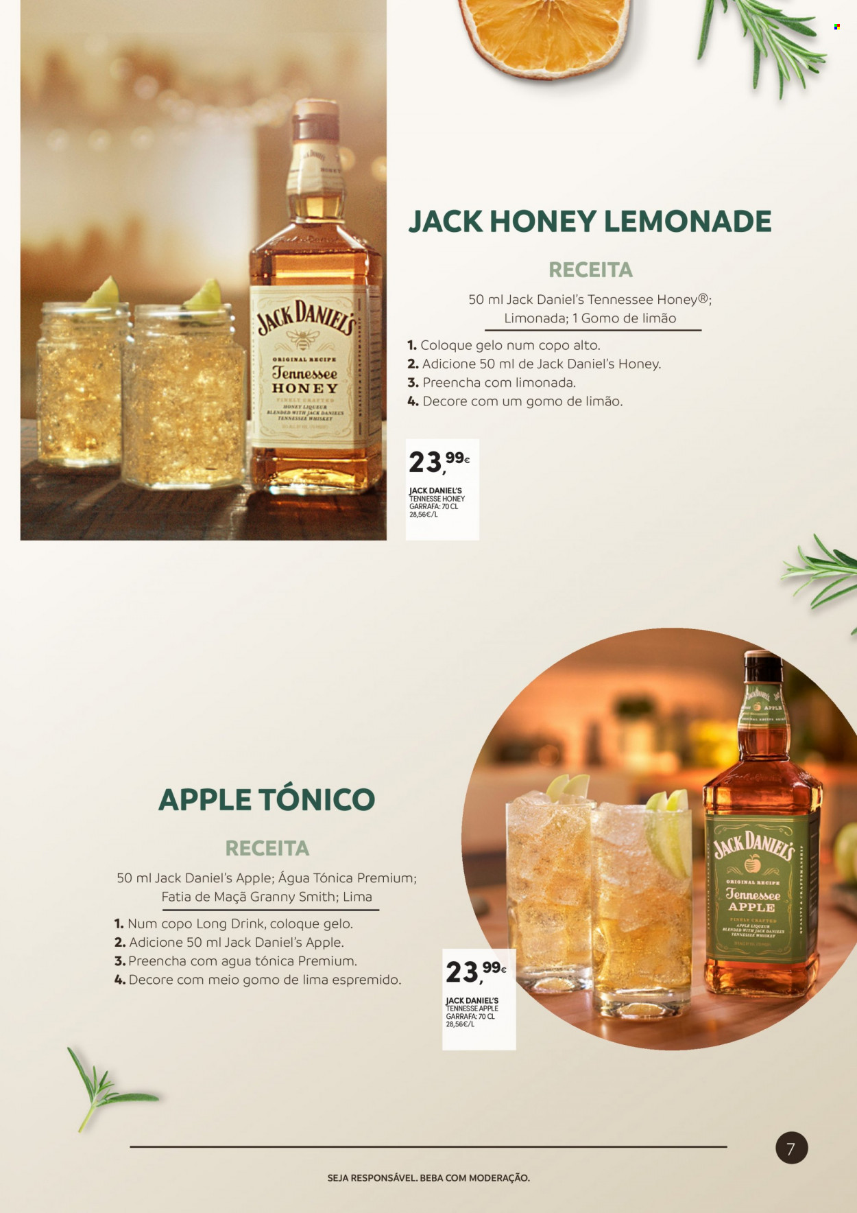 thumbnail - Folheto Continente - 23.5.2023 - 4.6.2023 - Produtos em promoção - lima, água tónica, Jack Daniel's, liqueur, copo, whiskey. Página 7.