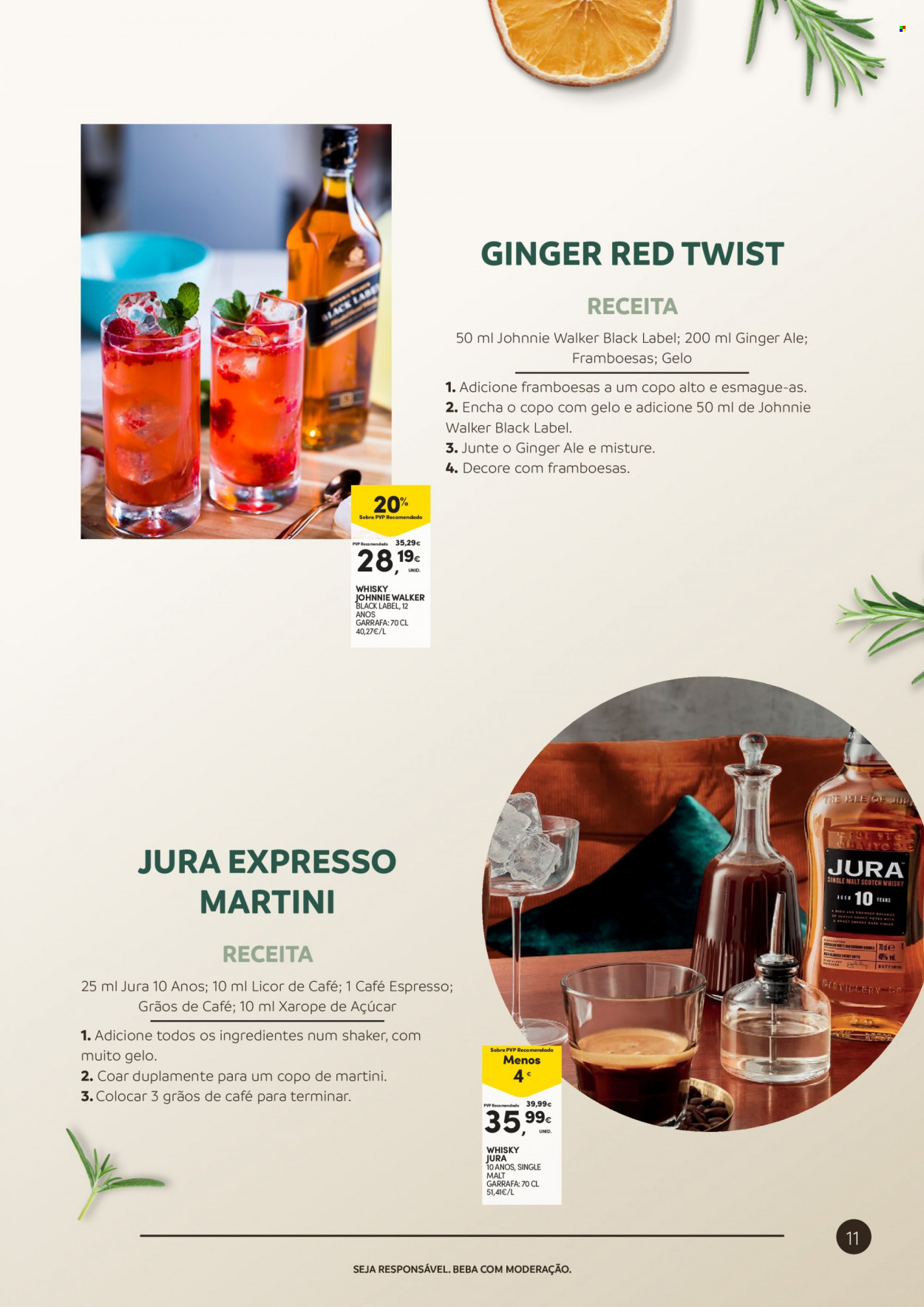 thumbnail - Folheto Continente - 23.5.2023 - 4.6.2023 - Produtos em promoção - ginger ale, xarope, Martini, liqueur, whiskey. Página 11.