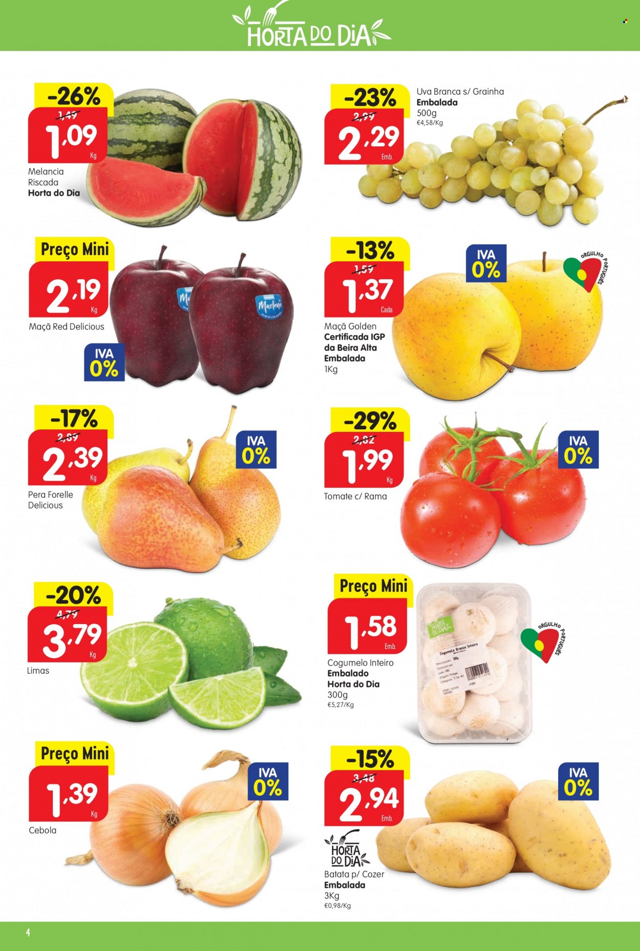thumbnail - Folheto Minipreço - 25.5.2023 - 31.5.2023 - Produtos em promoção - maçã, uva, melancia, uva branca, lima, batata, cebola, cogumelo. Página 4.