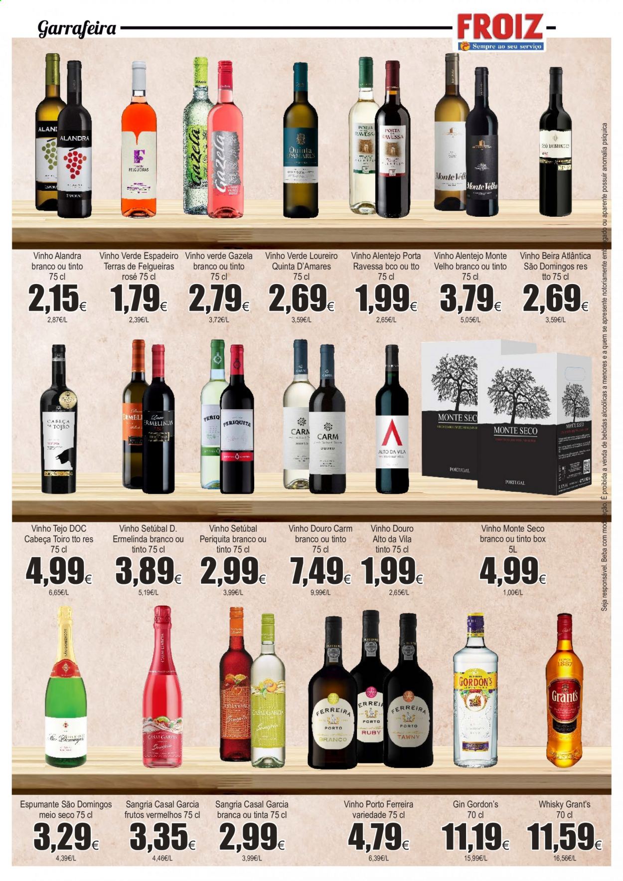 thumbnail - Folheto Froiz - 6.1.2021 - 27.1.2021 - Produtos em promoção - vinho, espumante, gin, Grant‘s, whiskey. Página 14.