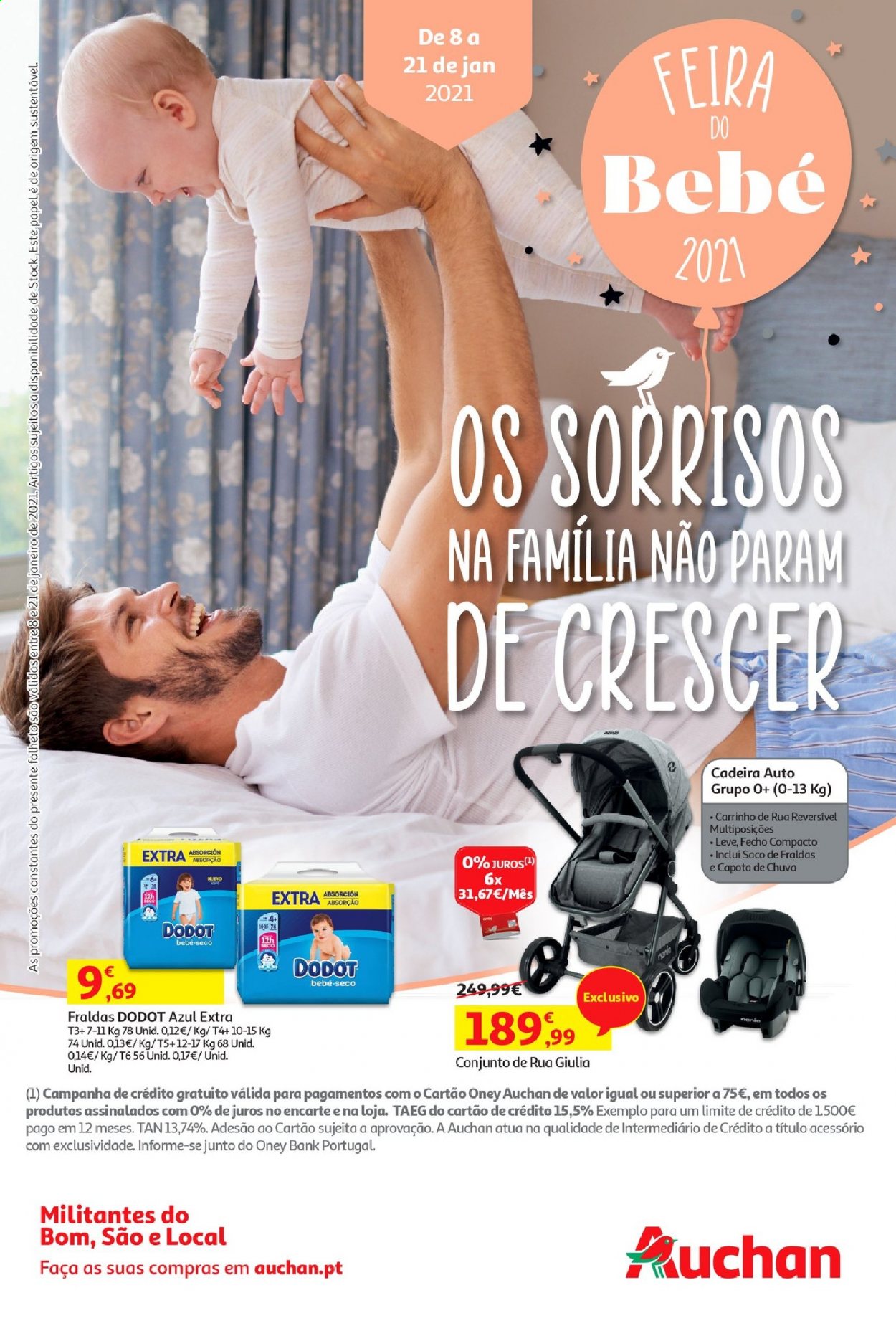 thumbnail - Folheto Auchan - 8.1.2021 - 21.1.2021 - Produtos em promoção - fraldas, Dodot, cadeira de auto. Página 1.