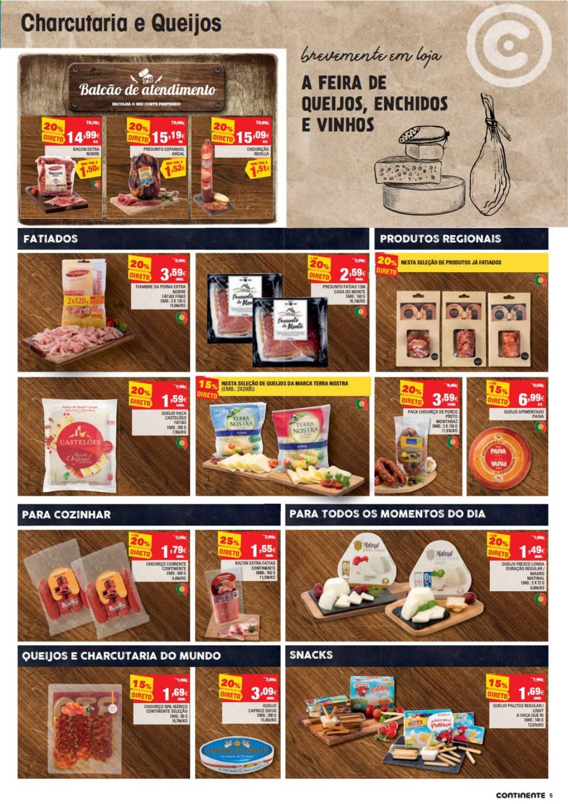 thumbnail - Folheto Continente Bom Dia - 19.1.2021 - 25.1.2021 - Produtos em promoção - presunto, bacon, queijo, vinho. Página 5.