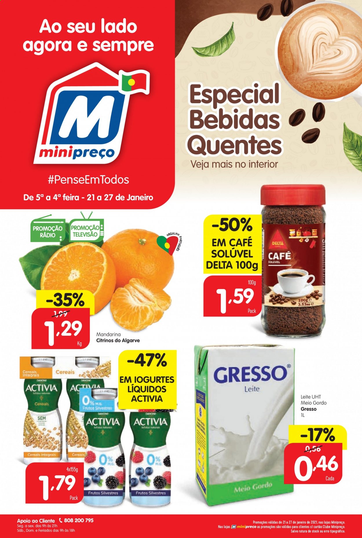 thumbnail - Folheto Minipreço - 21.1.2021 - 27.1.2021 - Produtos em promoção - mandarina, Activia, leite, cereais, café, café solúvel. Página 1.