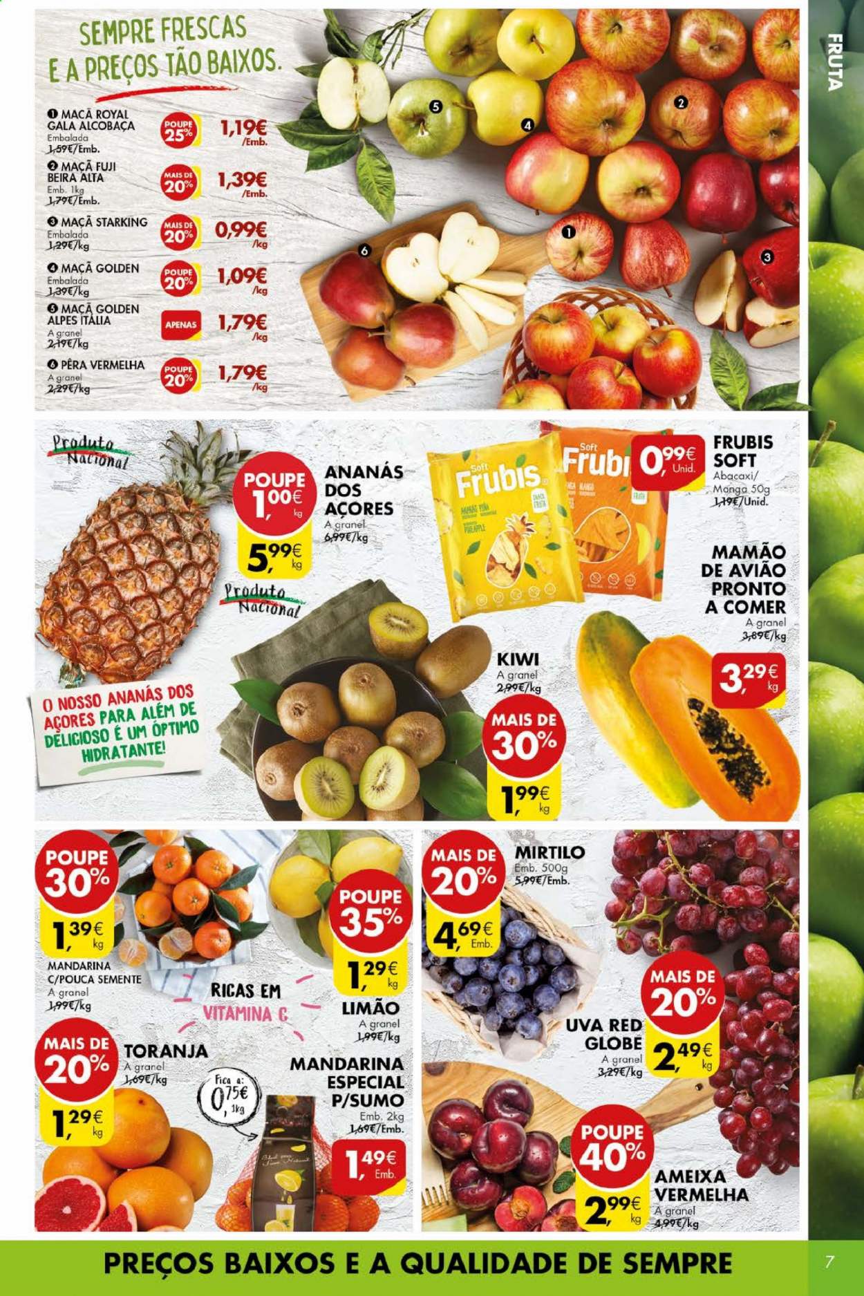 thumbnail - Folheto Pingo Doce - 16.2.2021 - 22.2.2021 - Produtos em promoção - maçã, abacaxi, kiwi, uva, mirtilo, limão, mamão, mandarina, Vitamina C. Página 7.