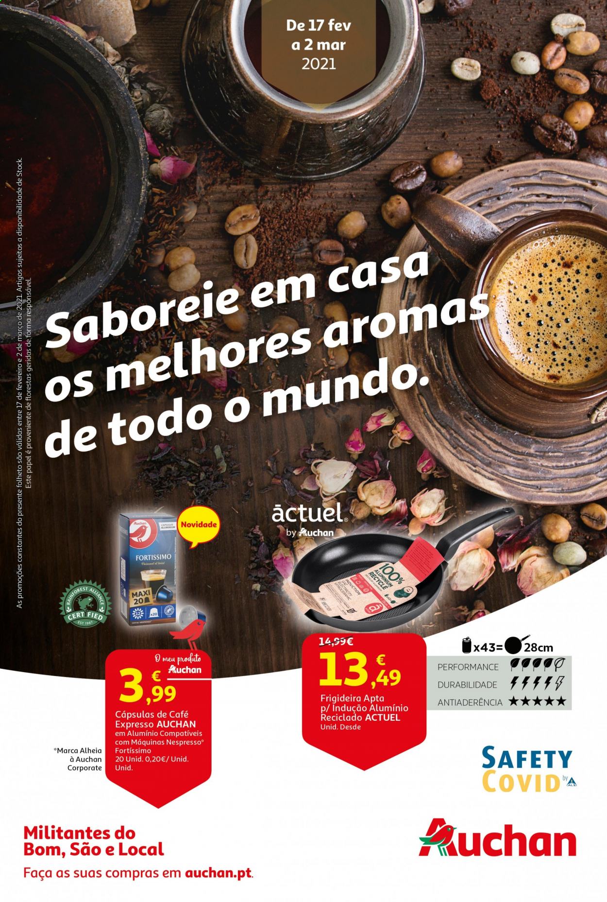 thumbnail - Folheto Auchan - 17.2.2021 - 2.3.2021 - Produtos em promoção - cápsulas de café, Nespresso, frigideira. Página 1.