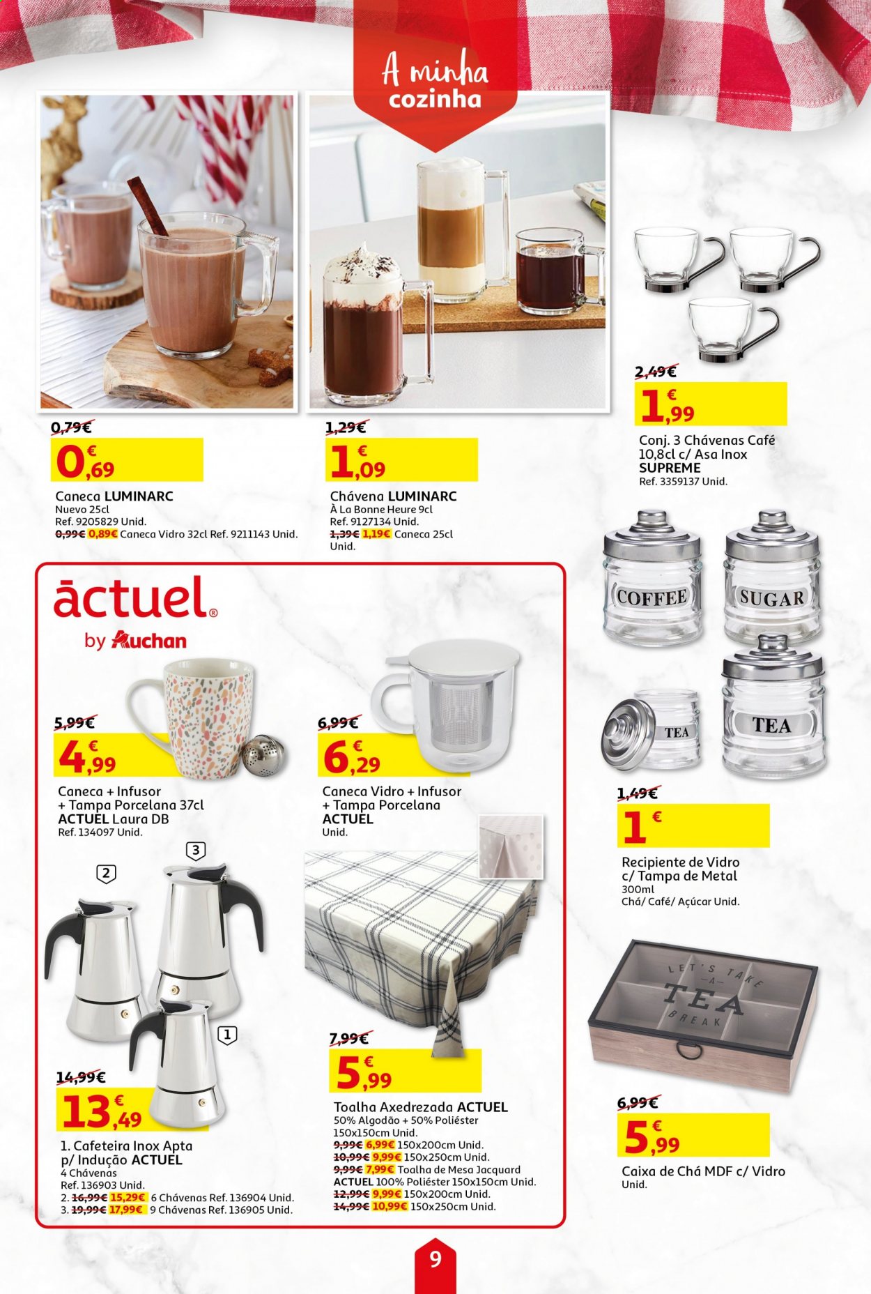 thumbnail - Folheto Auchan - 17.2.2021 - 2.3.2021 - Produtos em promoção - açúcar, cafeteira, caneca, toalha de mesa, toalha. Página 9.