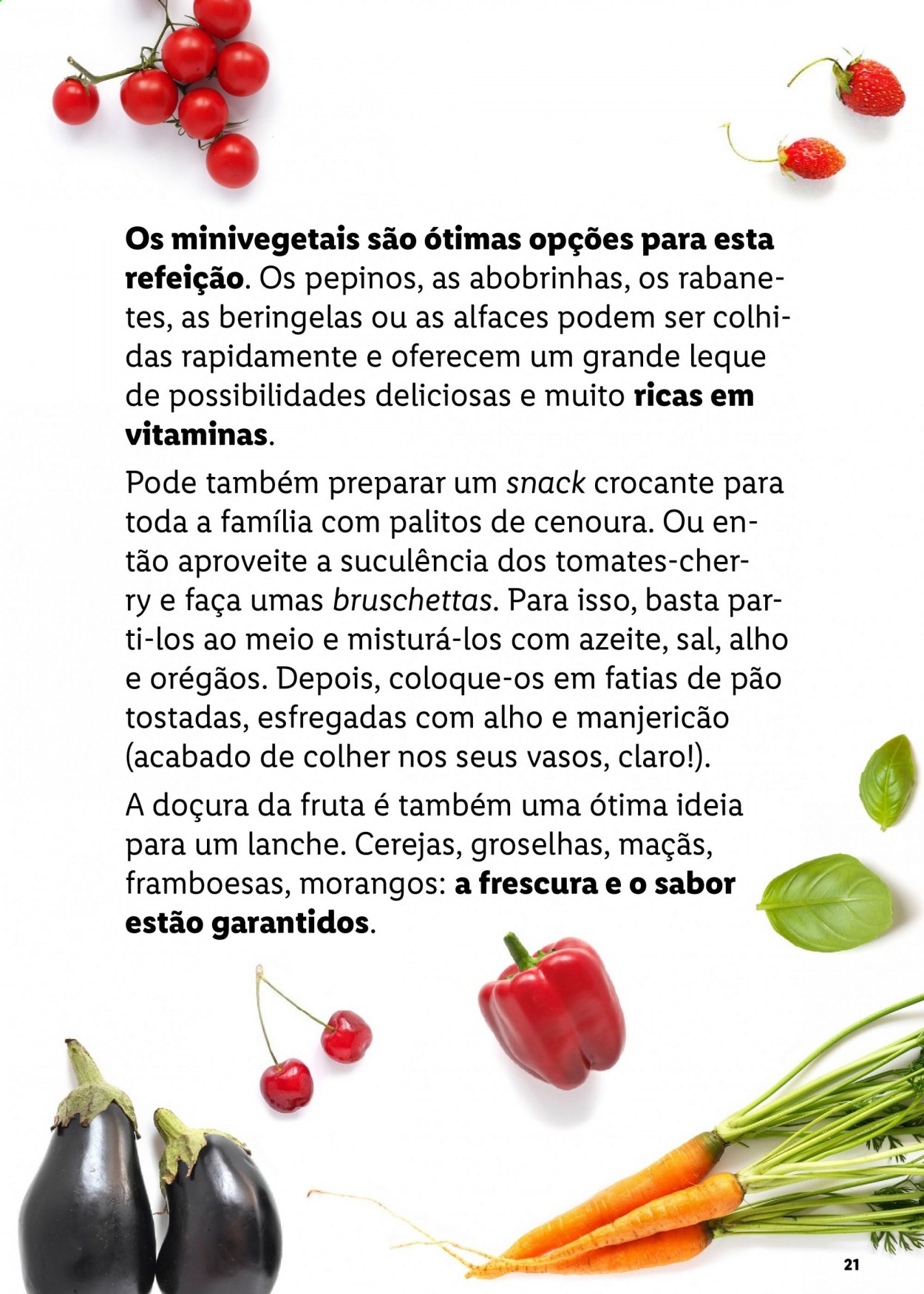 thumbnail - Folheto Lidl - Produtos em promoção - maçã, morango, cereja, framboesa, tomate, pepino, sal, manjericão, colher. Página 21.