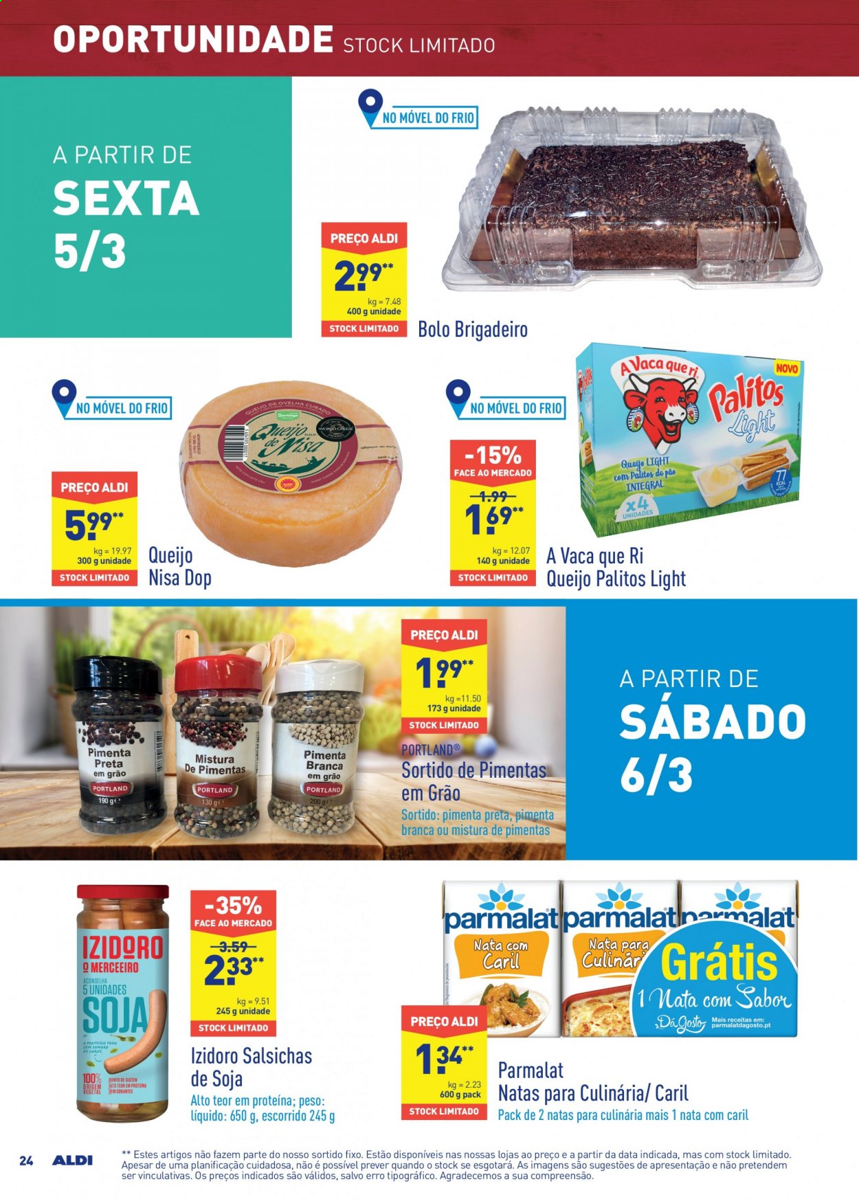 thumbnail - Folheto Aldi - 3.3.2021 - 9.3.2021 - Produtos em promoção - bolo, salsicha, queijo, pimenta preta. Página 24.