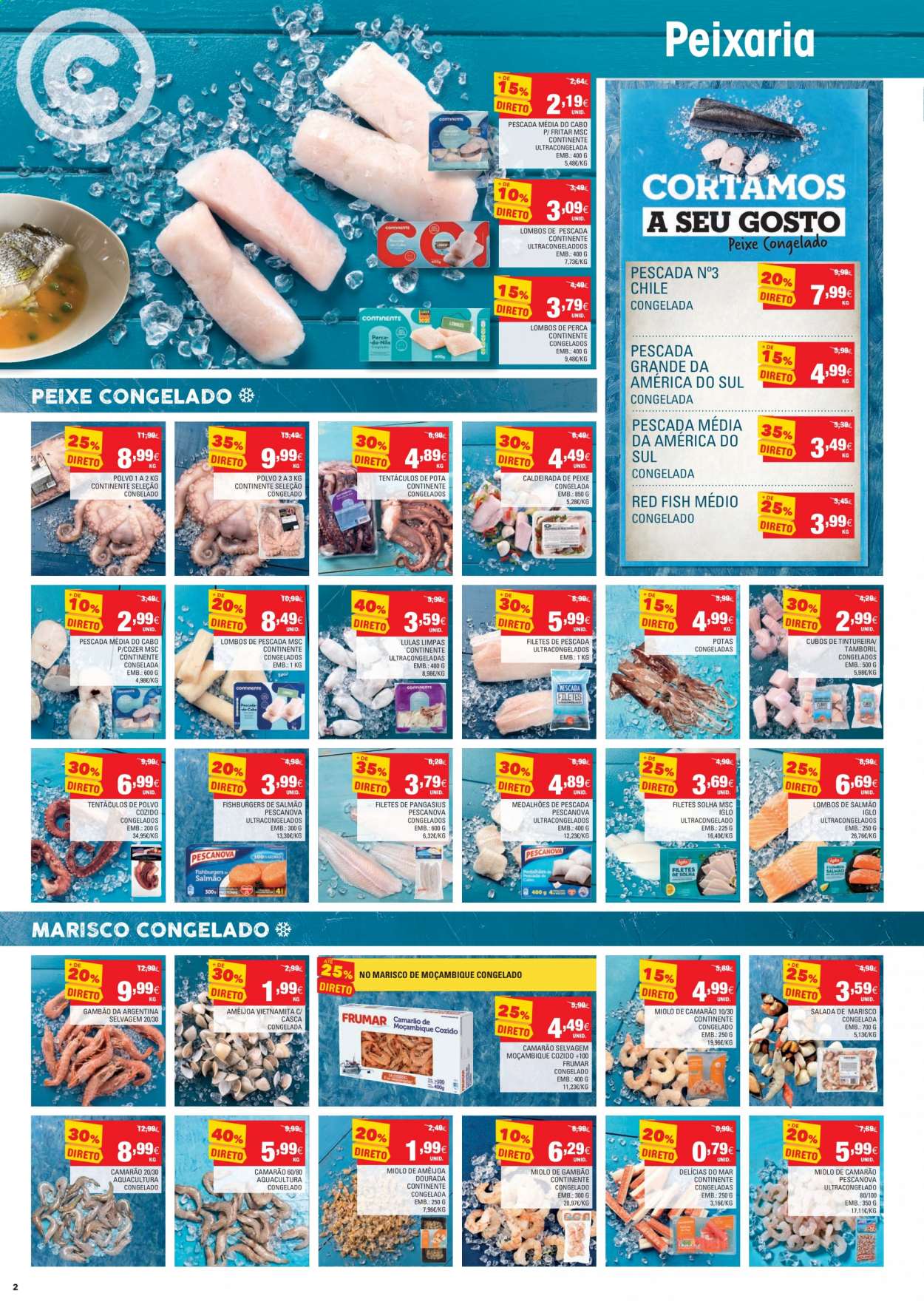 thumbnail - Folheto Continente - 23.2.2021 - 1.3.2021 - Produtos em promoção - salada, salmão, polvo, Iglo, pangasius, marisco. Página 2.