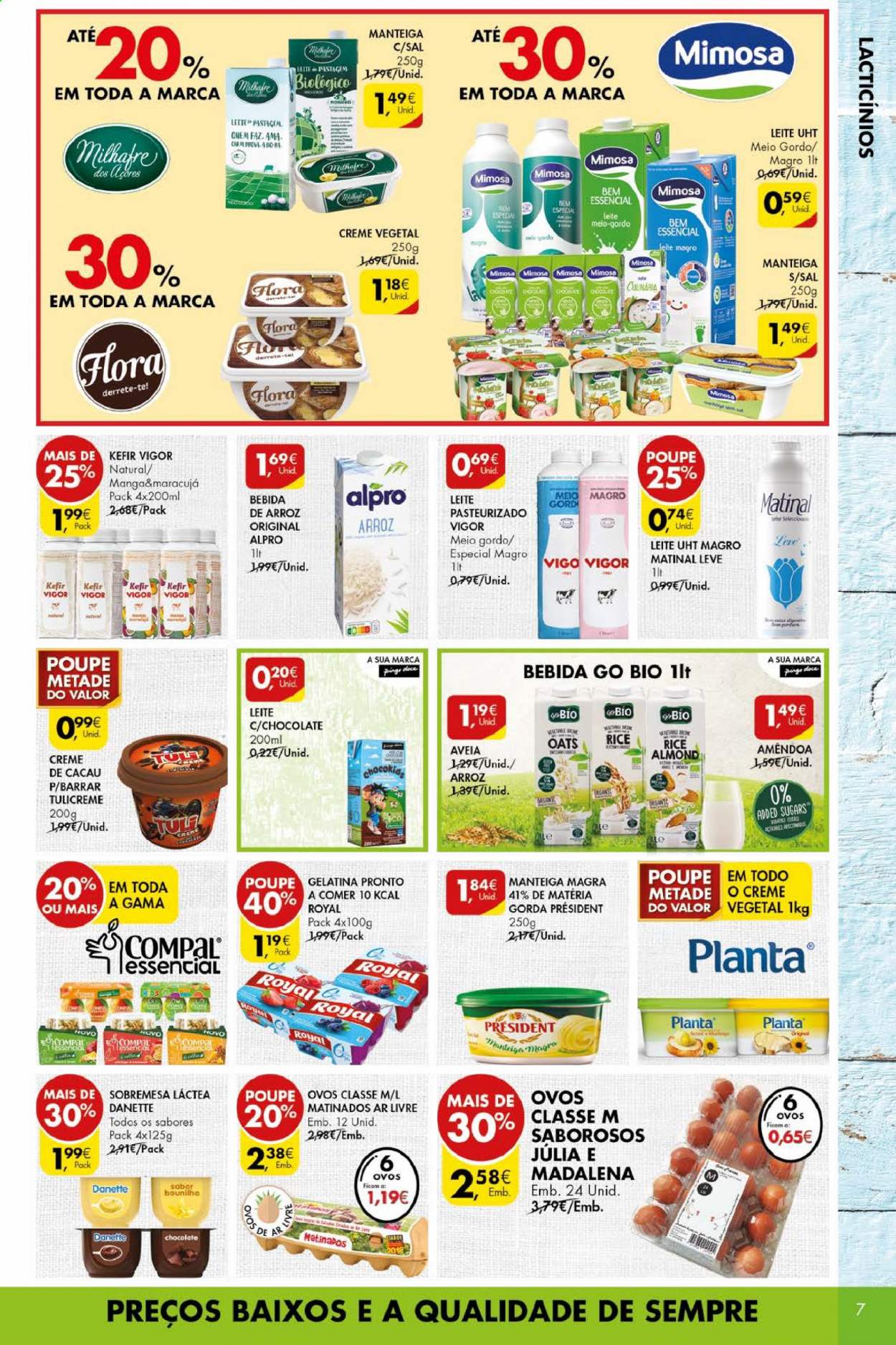 thumbnail - Folheto Pingo Doce - 9.3.2021 - 15.3.2021 - Produtos em promoção - maracujá, Danette, Mimosa, leite, bebida de arroz, manteiga, gelatina, aveia. Página 7.