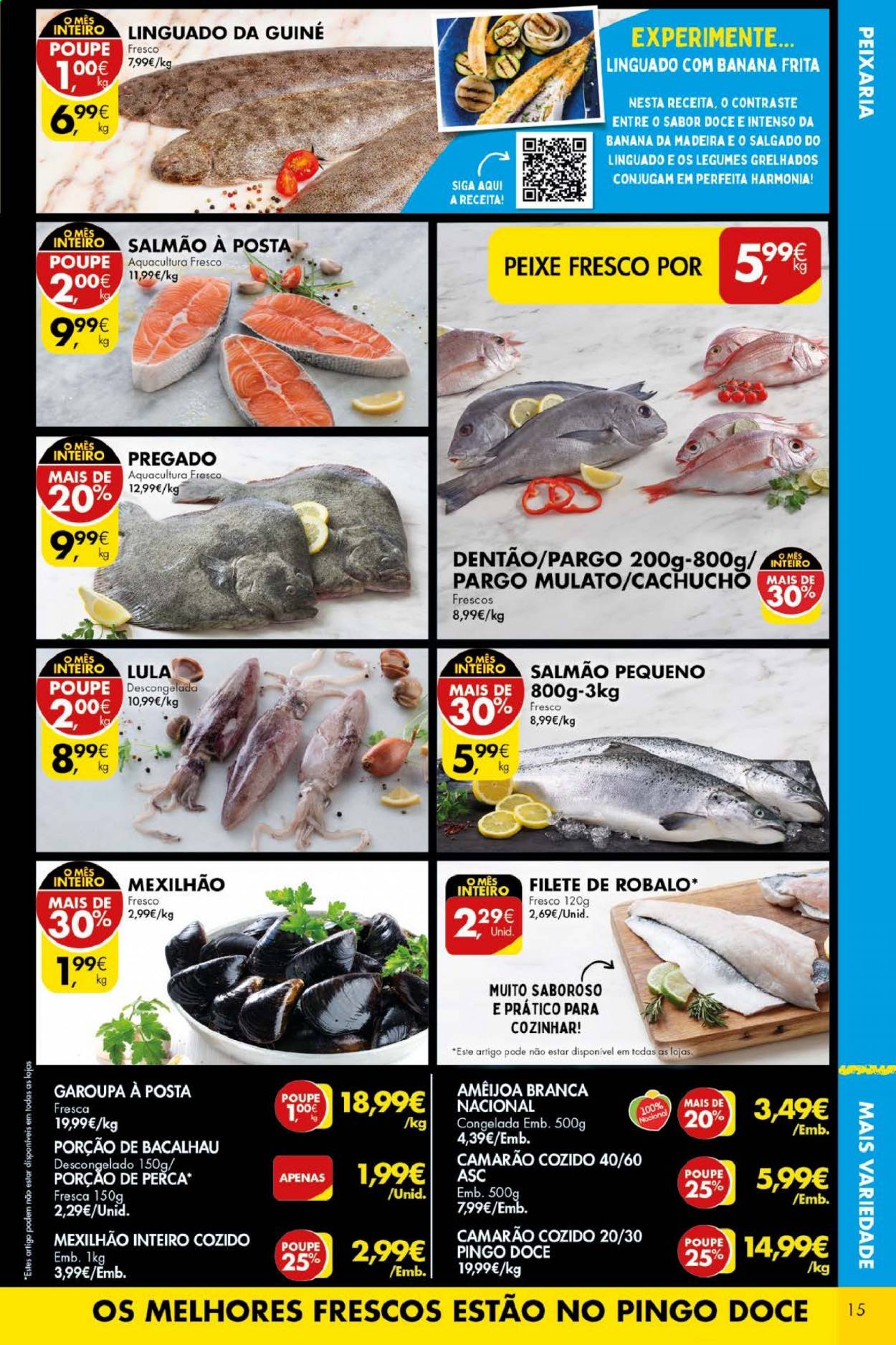 thumbnail - Folheto Pingo Doce - 16.3.2021 - 22.3.2021 - Produtos em promoção - legumes, salmão, garoupa, camarão, bacalhau, linguado, peixe, lula. Página 15.