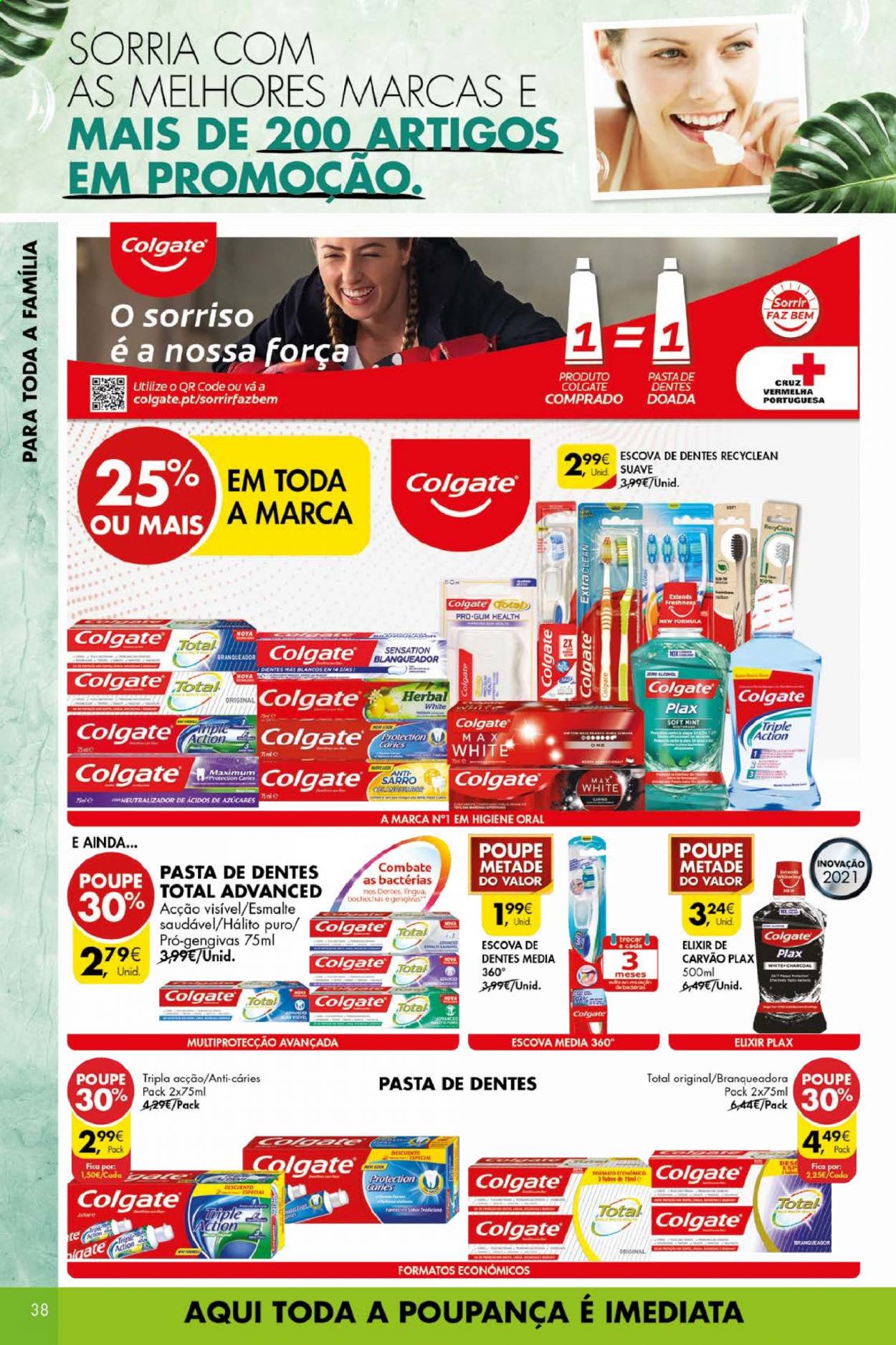 thumbnail - Folheto Pingo Doce - 16.3.2021 - 22.3.2021 - Produtos em promoção - Colgate, escova, escova dental, pasta dentífrica. Página 38.