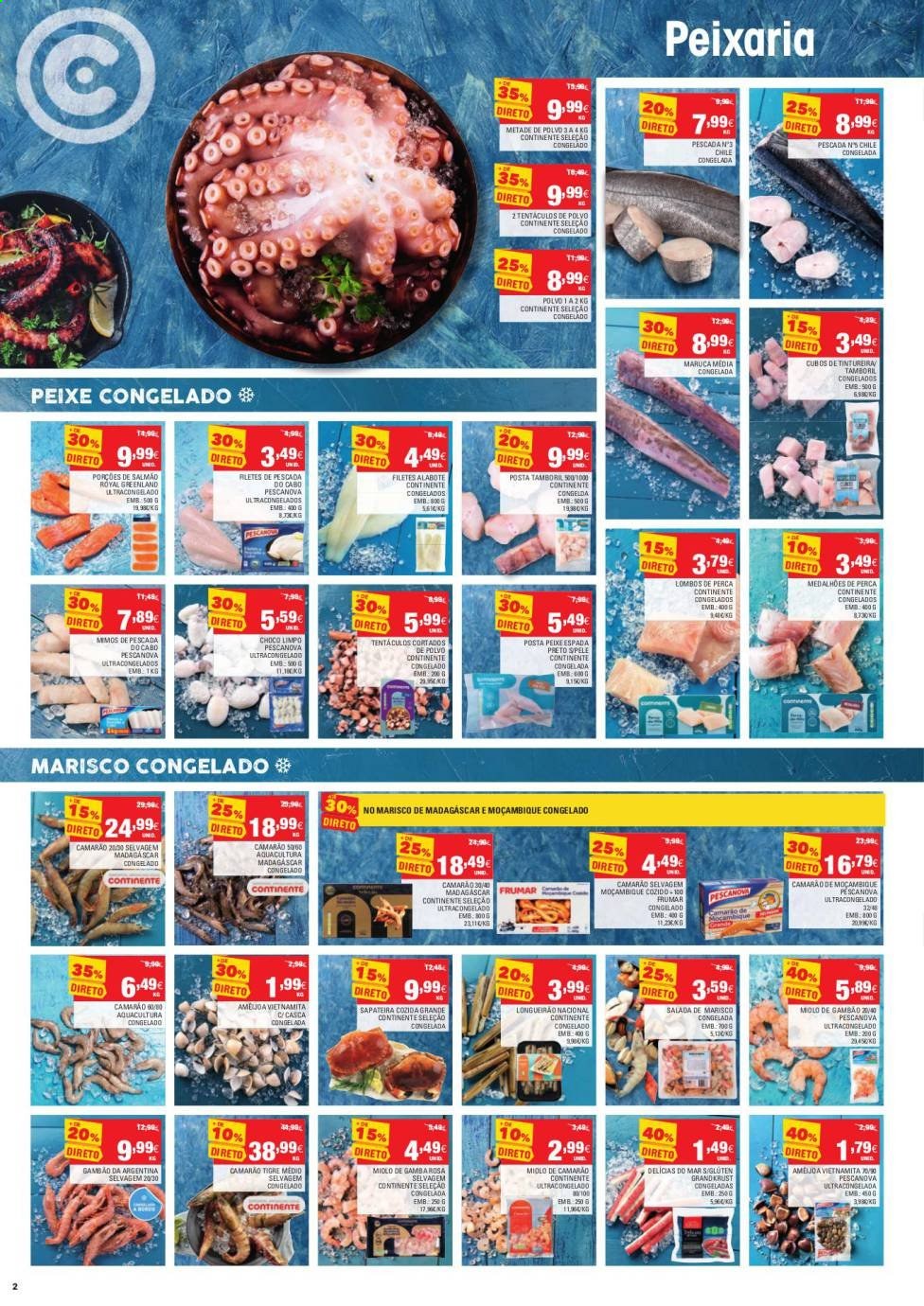 thumbnail - Folheto Continente - 30.3.2021 - 5.4.2021 - Produtos em promoção - salada, camarão, polvo, peixe espada, peixe, marisco. Página 2.