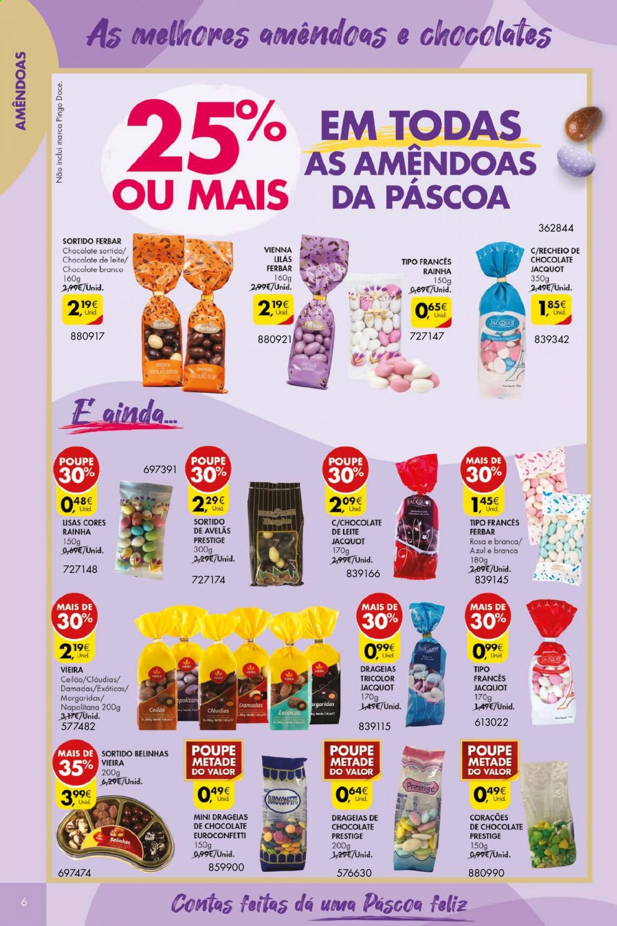 thumbnail - Folheto Pingo Doce - 30.3.2021 - 5.4.2021 - Produtos em promoção - chocolate branco, Ferbar, amêndoa. Página 6.