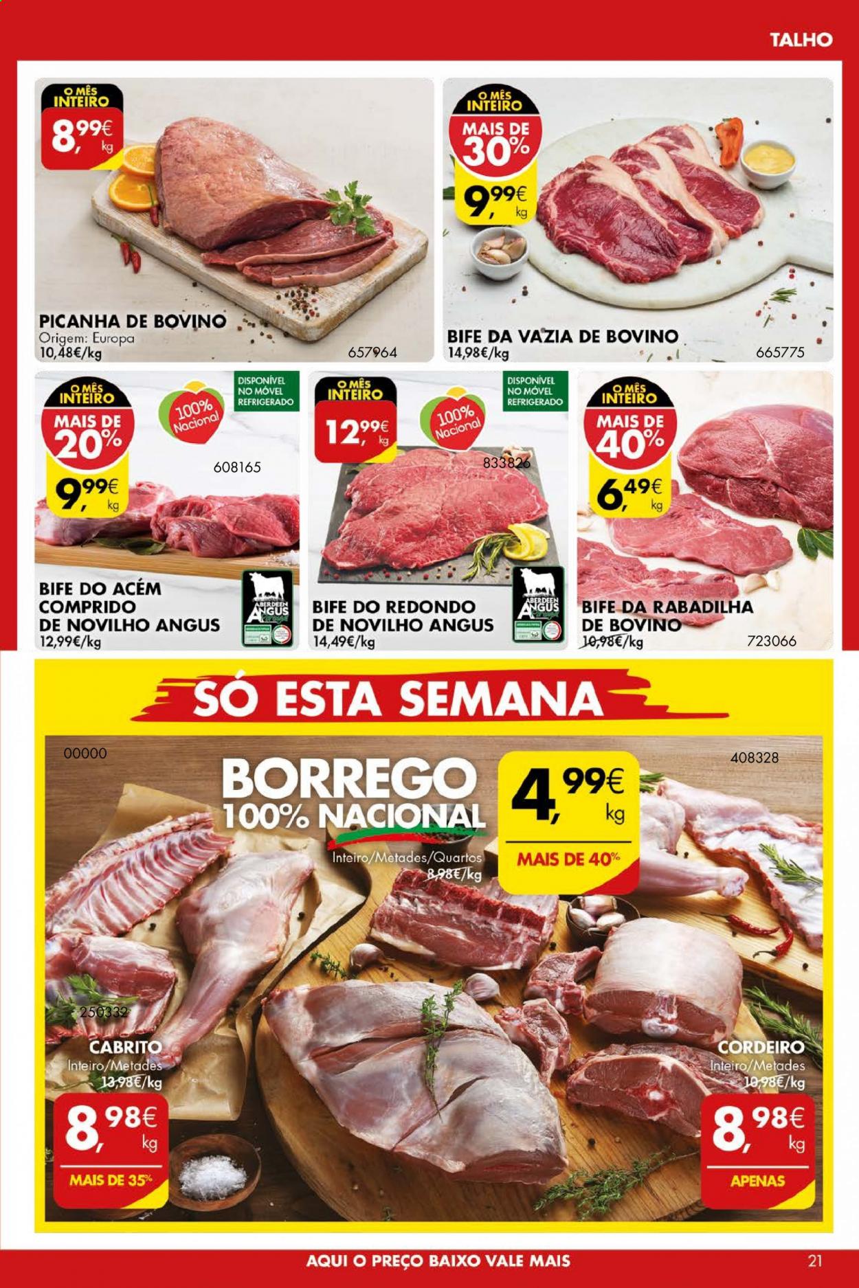 thumbnail - Folheto Pingo Doce - 30.3.2021 - 5.4.2021 - Produtos em promoção - picanha, bife, vazia de bovino, carne de novilho, Angus, cordeiro, cabrito. Página 21.