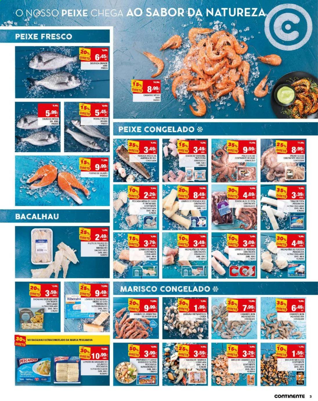 thumbnail - Folheto Continente Modelo - 6.4.2021 - 12.4.2021 - Produtos em promoção - salada, salmão, bacalhau, polvo, peixe, marisco. Página 3.
