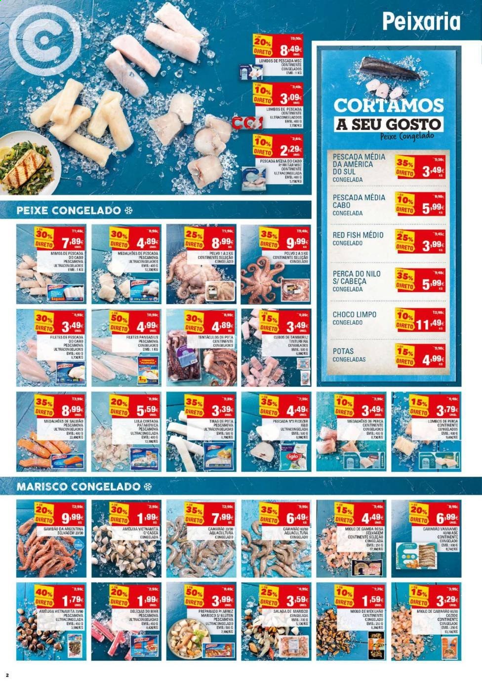thumbnail - Folheto Continente - 6.4.2021 - 12.4.2021 - Produtos em promoção - salada, salmão, polvo, Iglo, pangasius, peixe, marisco, lula. Página 2.