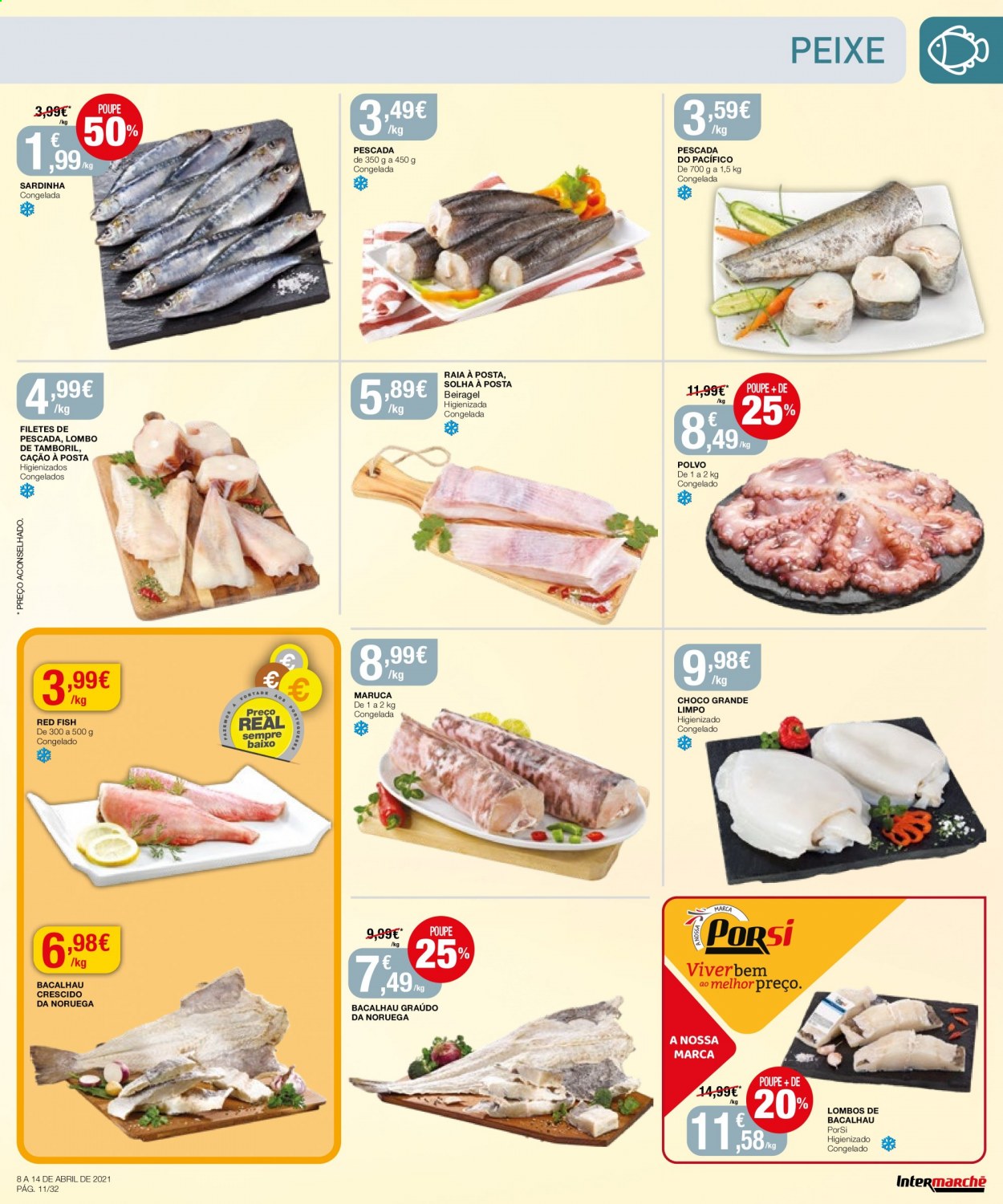 thumbnail - Folheto Intermarché - 8.4.2021 - 14.4.2021 - Produtos em promoção - lombo, bacalhau, peixe, sardinhas. Página 11.