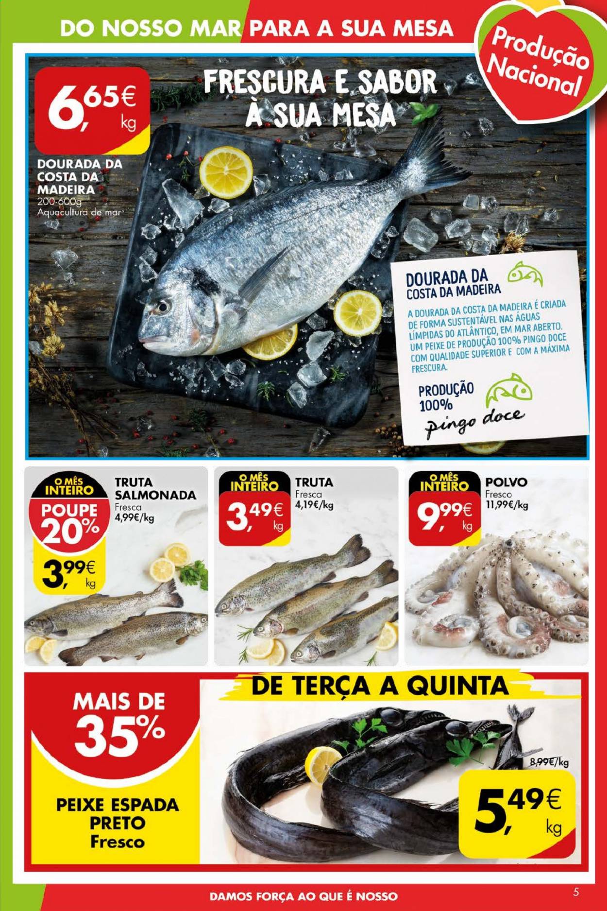 thumbnail - Folheto Pingo Doce - 13.4.2021 - 19.4.2021 - Produtos em promoção - polvo, peixe espada, peixe, truta, mesa. Página 5.