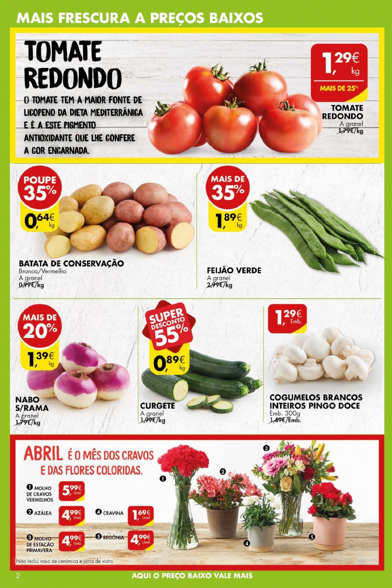 thumbnail - Folheto Pingo Doce - 20.4.2021 - 26.4.2021 - Produtos em promoção - tomate, batata, feijão verde, feijão, cogumelo, molho, jarra, vaso. Página 2.