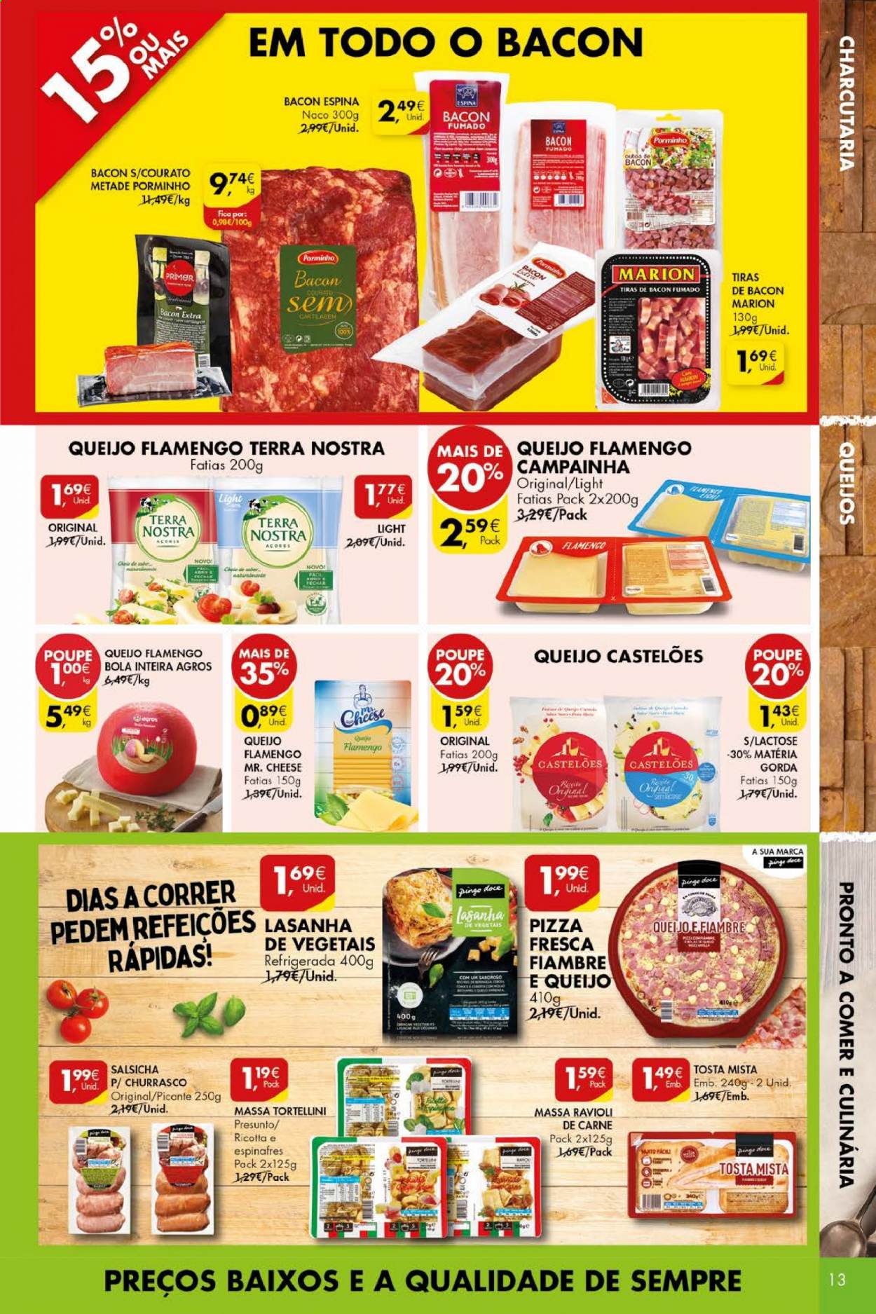 thumbnail - Folheto Pingo Doce - 20.4.2021 - 26.4.2021 - Produtos em promoção - pizza, lasanha, ravioli, tortellini, presunto, salsicha, ricotta. Página 13.