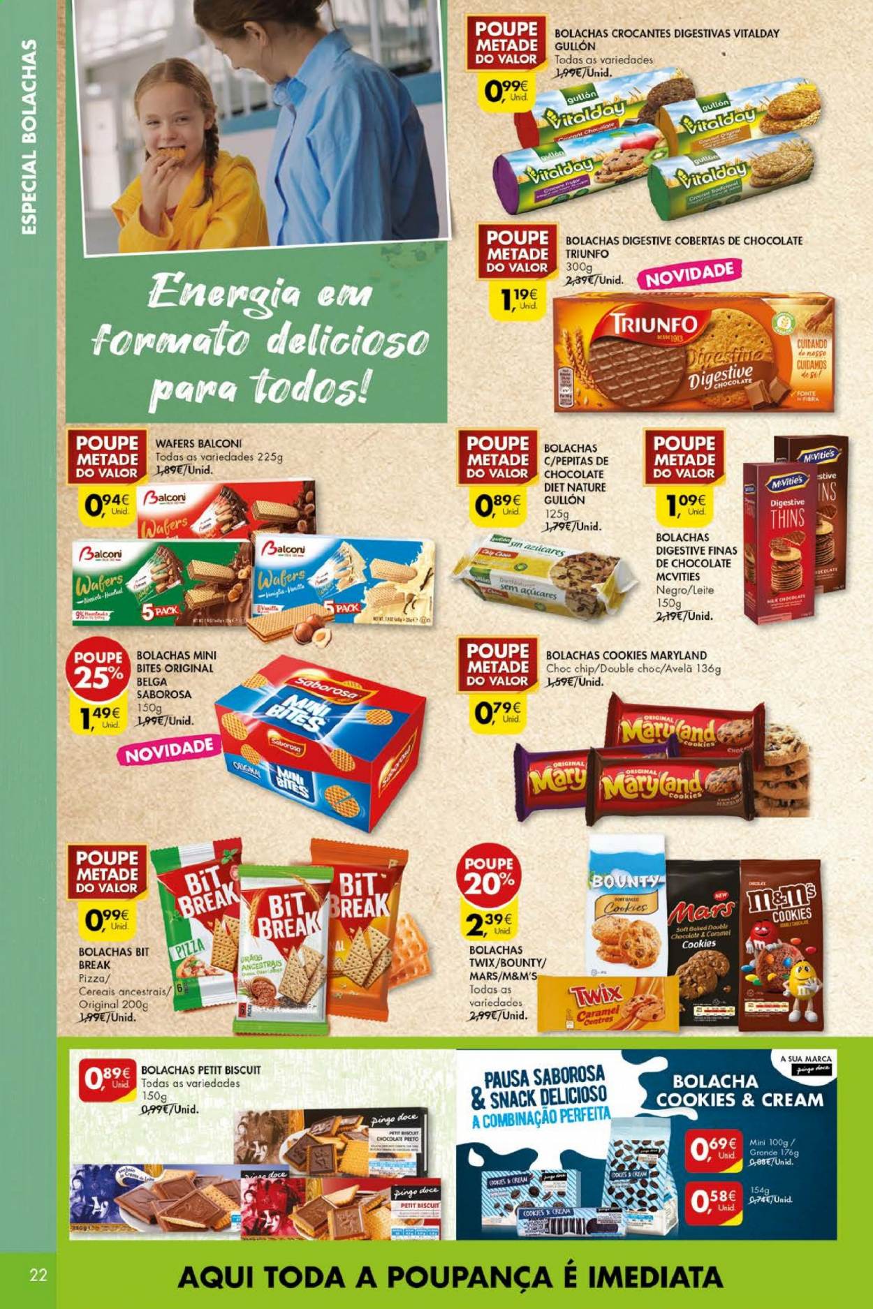thumbnail - Folheto Pingo Doce - 20.4.2021 - 26.4.2021 - Produtos em promoção - pizza, leite, M&M's, Bounty, Twix, Mars, bolachas, cereais, avelã. Página 22.