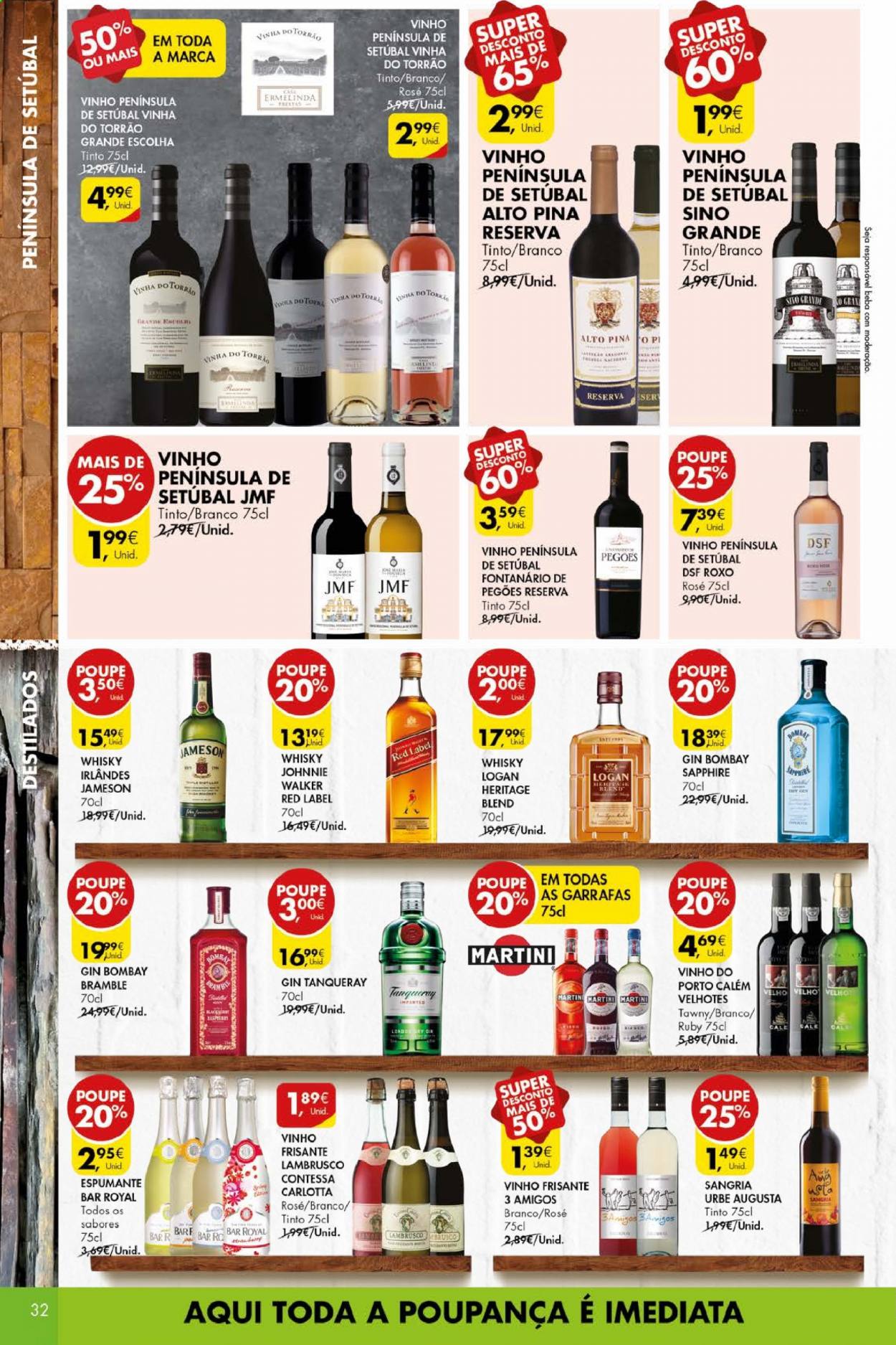 thumbnail - Folheto Pingo Doce - 20.4.2021 - 26.4.2021 - Produtos em promoção - espumante, vinho frisante, lambrusco, gin, Jameson, whiskey, Martini. Página 32.