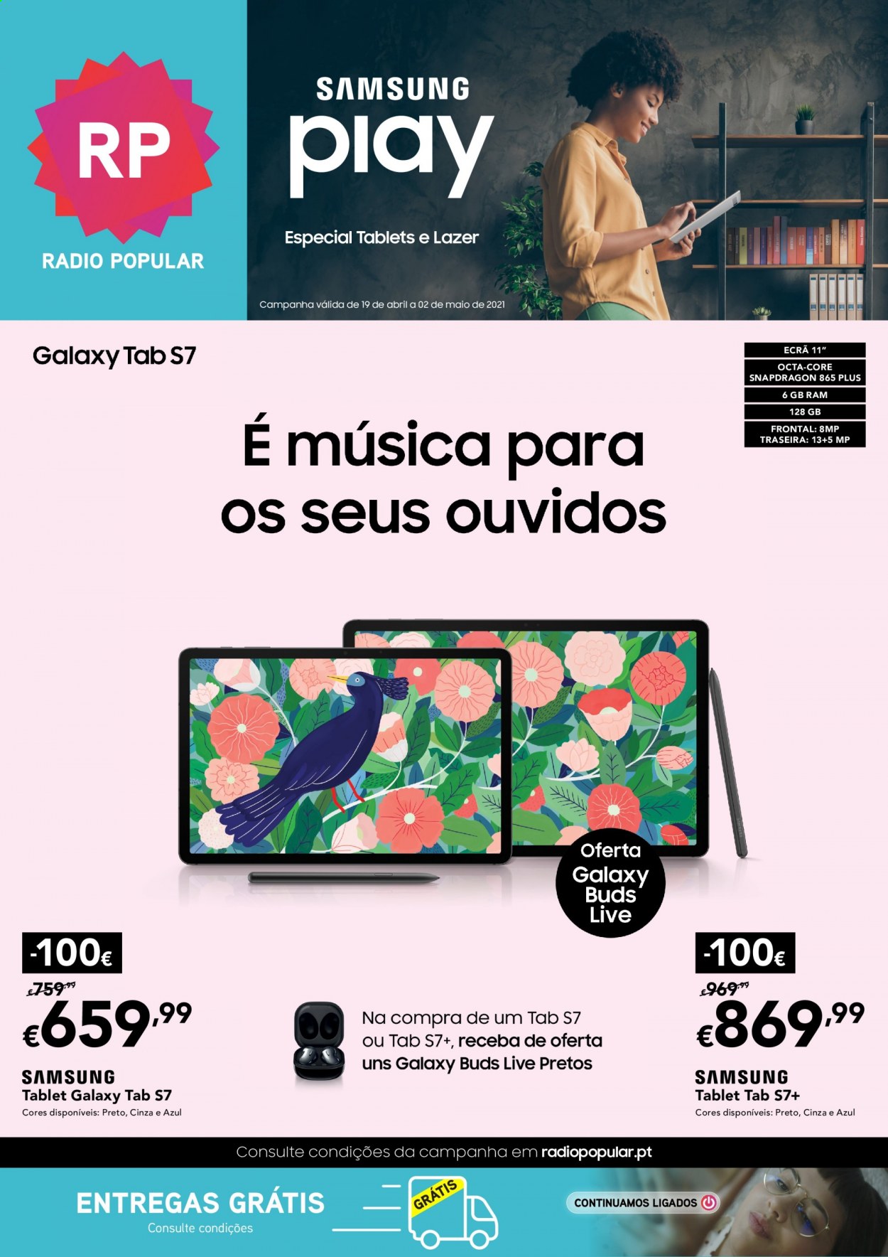 thumbnail - Folheto Radio Popular - 19.4.2021 - 2.5.2021 - Produtos em promoção - Samsung, Samsung Galaxy, tablet. Página 1.