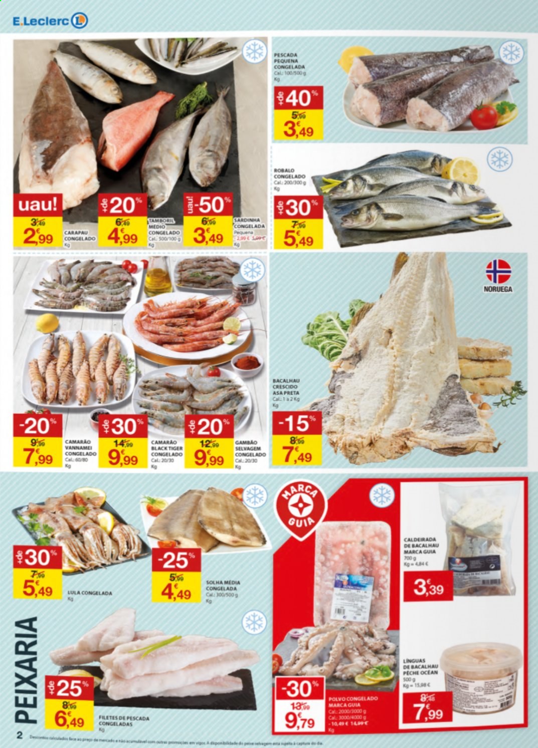 thumbnail - Folheto E.Leclerc - 22.4.2021 - 28.4.2021 - Produtos em promoção - camarão, bacalhau, polvo, lula, sardinhas. Página 2.