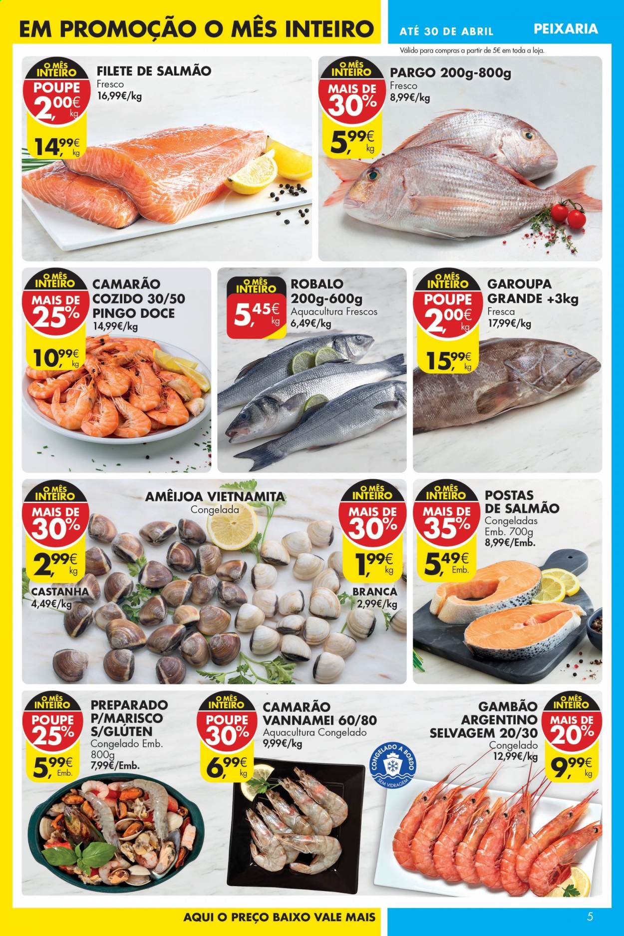 thumbnail - Folheto Pingo Doce - 27.4.2021 - 3.5.2021 - Produtos em promoção - salmão, garoupa, camarão, marisco. Página 5.