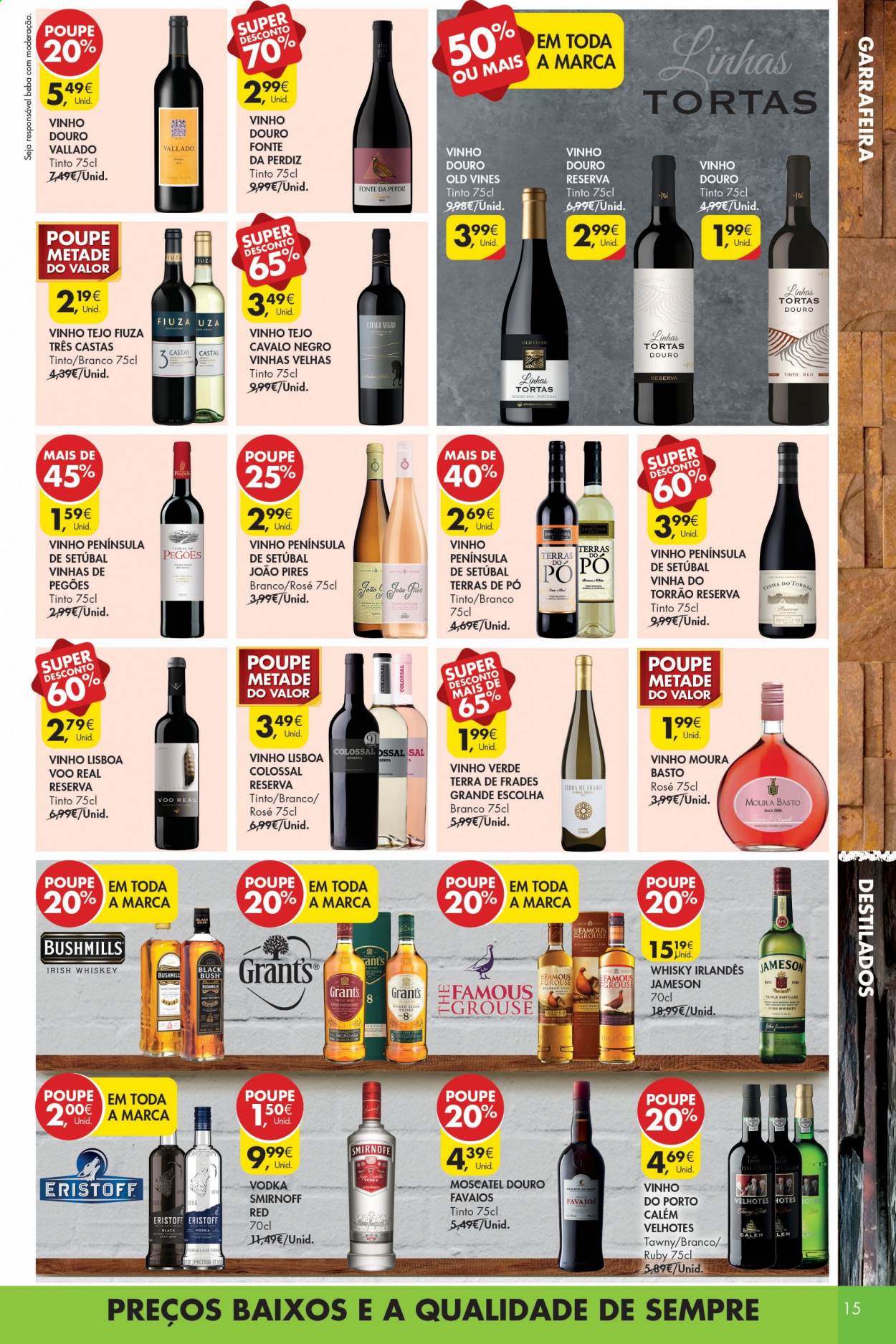 thumbnail - Folheto Pingo Doce - 27.4.2021 - 3.5.2021 - Produtos em promoção - sal, vinho, moscatel, Grant‘s, Jameson, vodka, whiskey, Smirnoff, bourbon. Página 15.