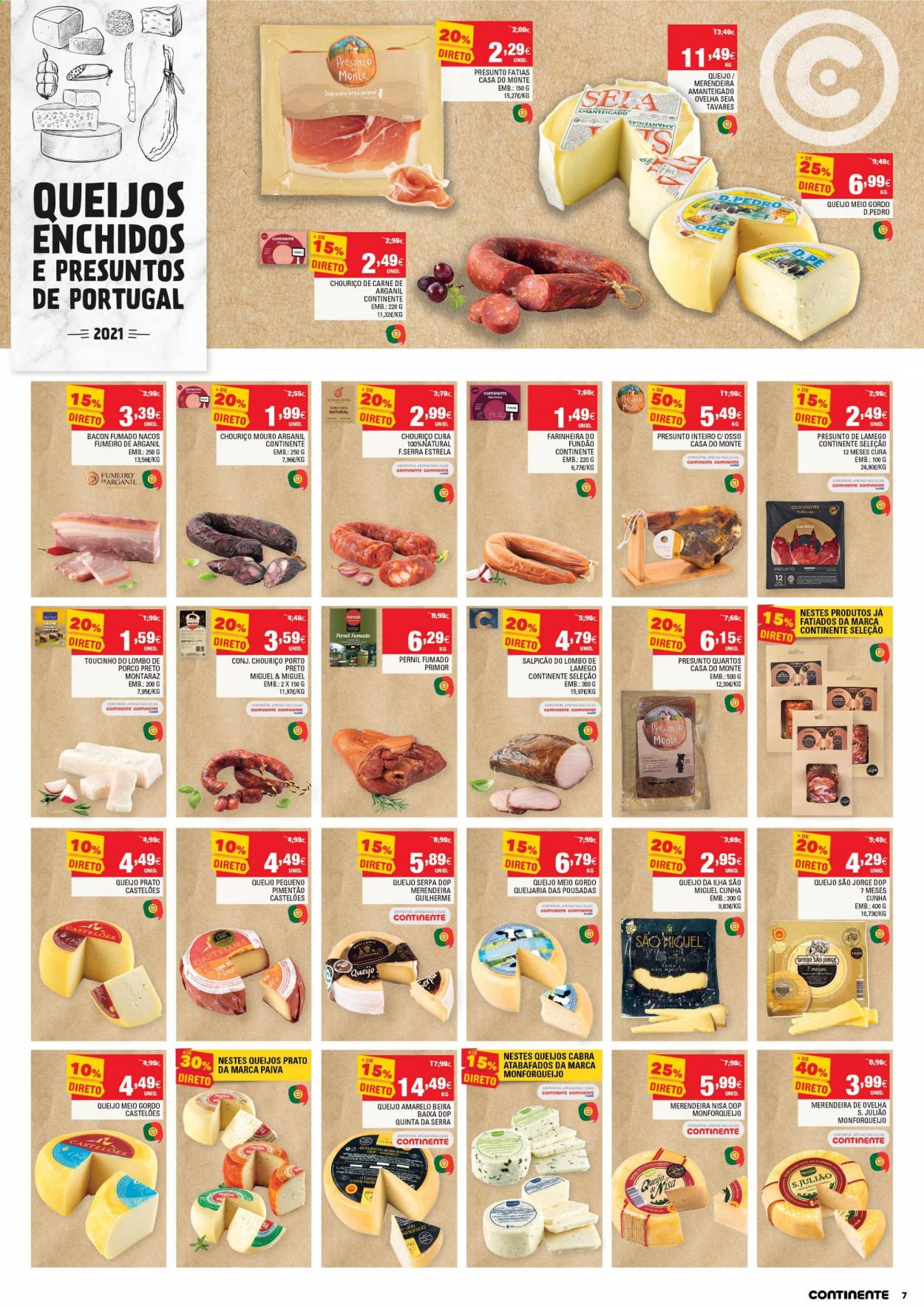 thumbnail - Folheto Continente - 27.4.2021 - 3.5.2021 - Produtos em promoção - Estrela, lombo, pernil, presunto, bacon, queijo, queijo prato, prato. Página 7.