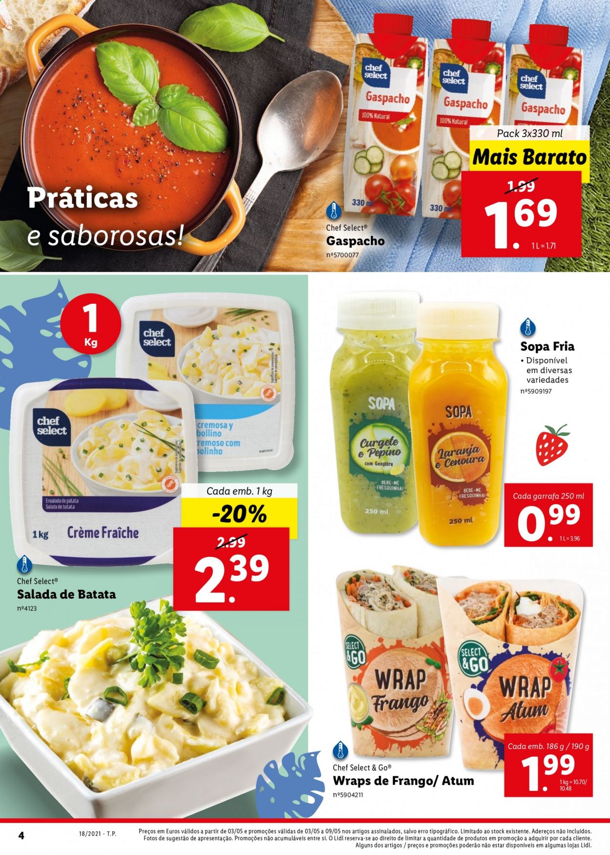 thumbnail - Folheto Lidl - 3.5.2021 - 9.5.2021 - Produtos em promoção - salada, atum, wraps de frango, garrafa. Página 4.