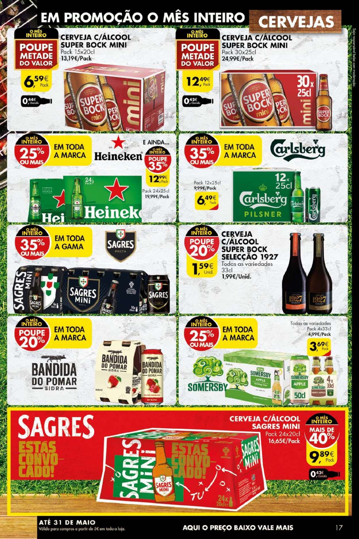 thumbnail - Folheto Pingo Doce - 4.5.2021 - 10.5.2021 - Produtos em promoção - Heineken, Sagres, Super Bock, cerveja, Somersby, Carlsberg, sidra. Página 17.