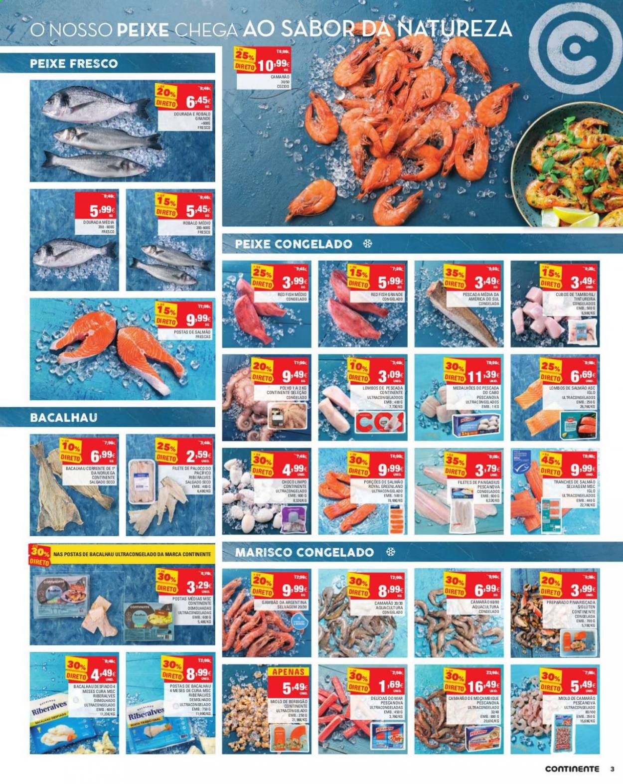 thumbnail - Folheto Continente Modelo - 4.5.2021 - 10.5.2021 - Produtos em promoção - salmão, bacalhau, polvo, Iglo, pangasius, peixe, marisco. Página 3.
