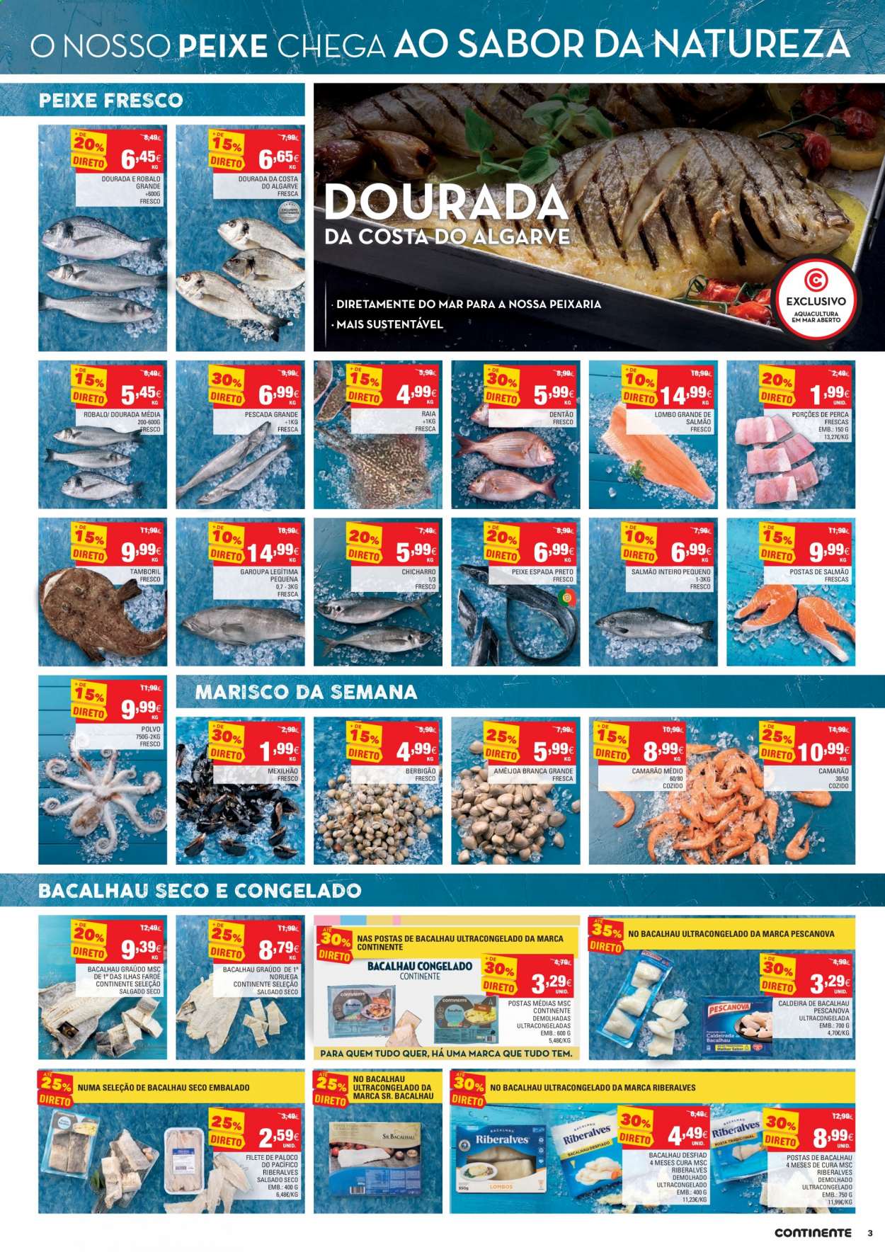 thumbnail - Folheto Continente - 4.5.2021 - 10.5.2021 - Produtos em promoção - lombo, salmão, garoupa, camarão, bacalhau, polvo, peixe espada, peixe, marisco. Página 3.