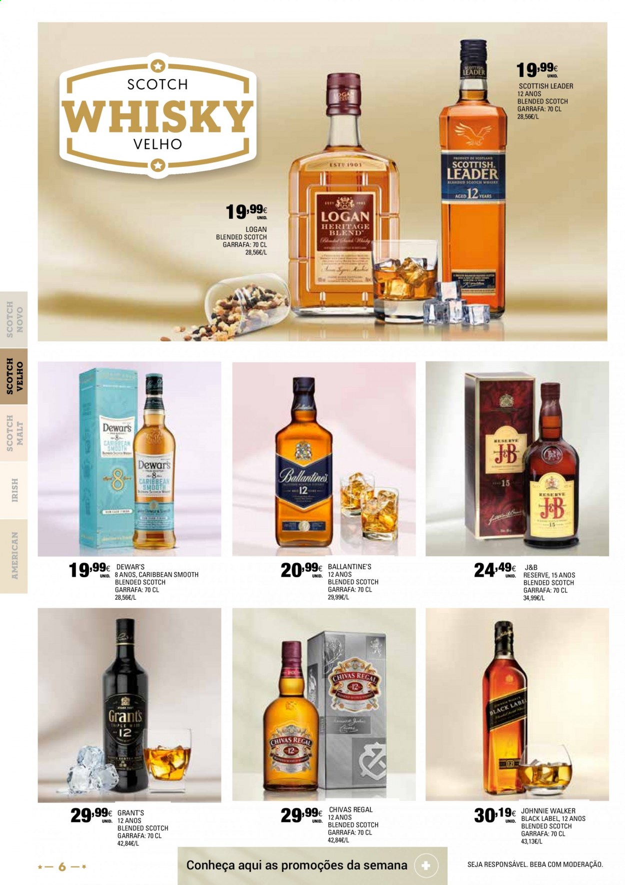 thumbnail - Folheto Continente - 4.5.2021 - 30.5.2021 - Produtos em promoção - Grant‘s, whiskey, scotch whisky, Johnnie Walker, garrafa. Página 6.