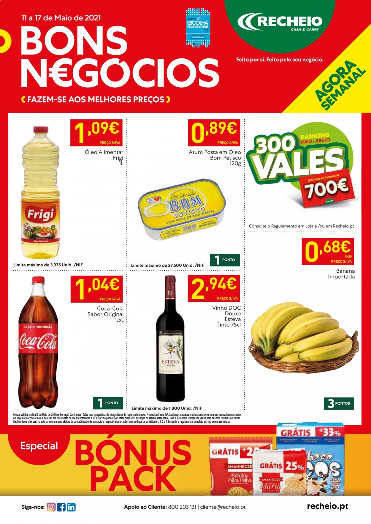 thumbnail - Folheto Recheio - 11.5.2021 - 17.5.2021 - Produtos em promoção - atum, patatas, óleo alimentar, Coca Cola, vinho. Página 1.