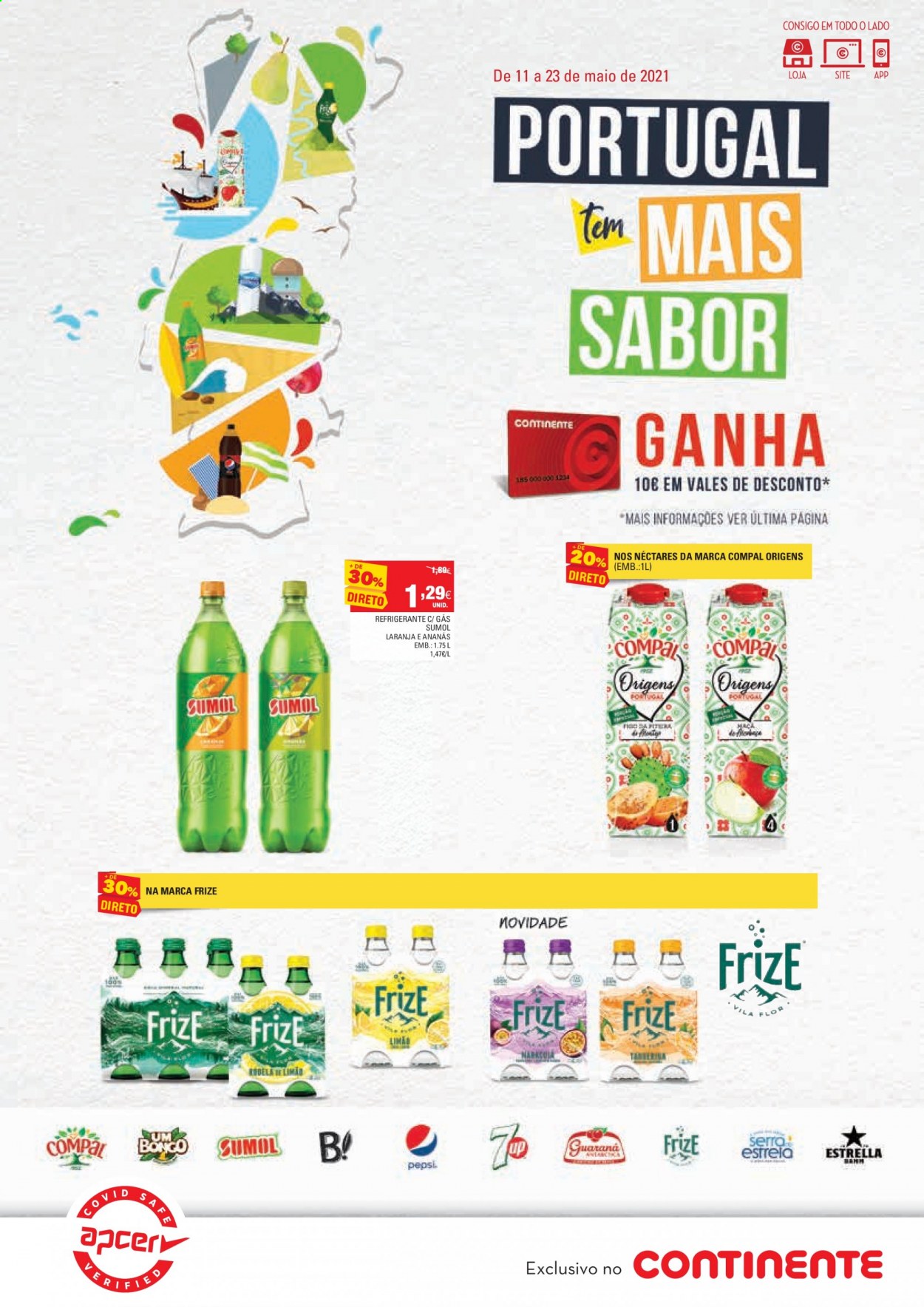 thumbnail - Folheto Continente - 11.5.2021 - 23.5.2021 - Produtos em promoção - Estrela, limão, Pepsi, refrigerante, serra. Página 1.