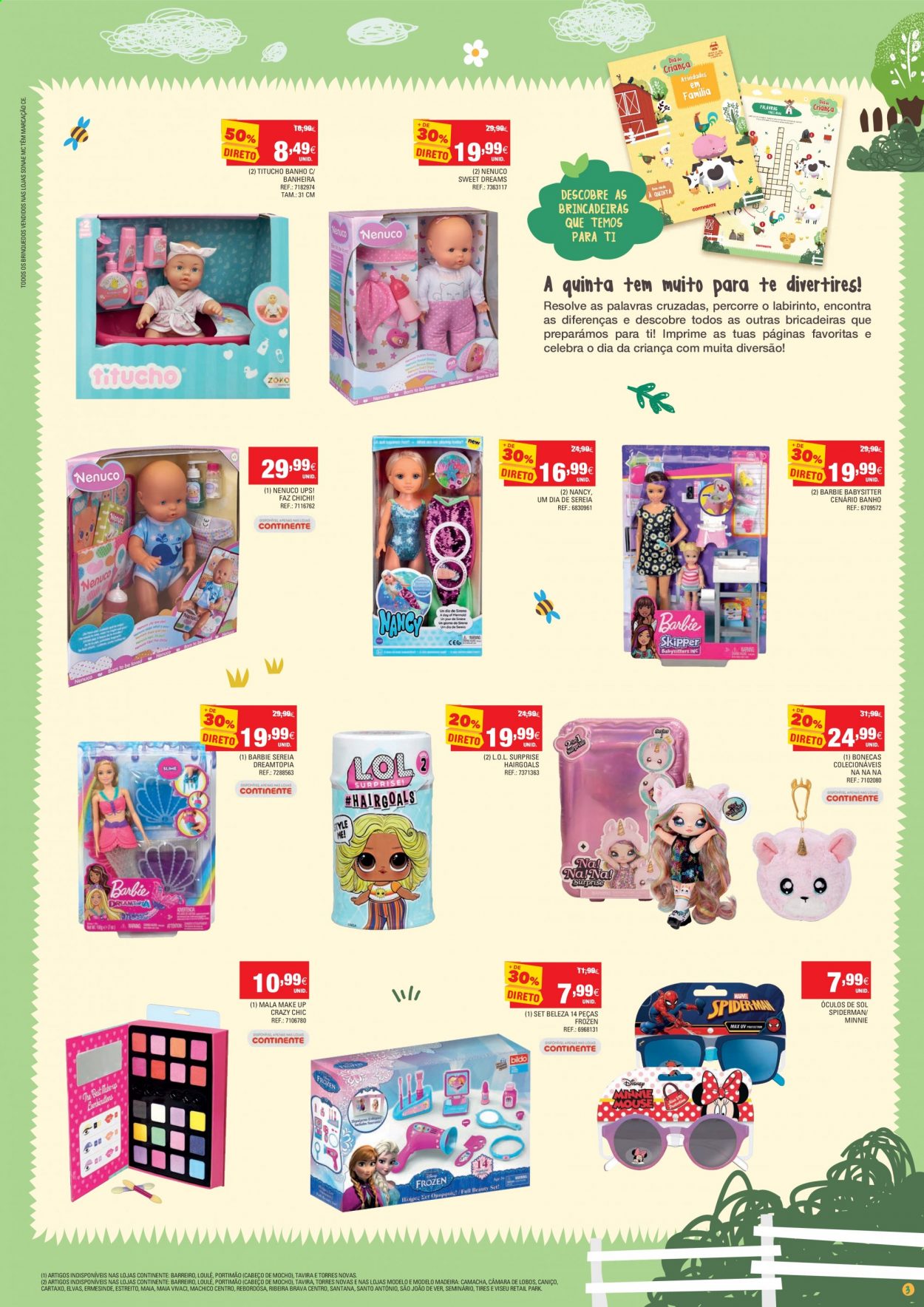 thumbnail - Folheto Continente - 2.5.2021 - 1.6.2021 - Produtos em promoção - Frozen, Spiderman, óculos, Minnie, Barbie, óculos de sol. Página 3.
