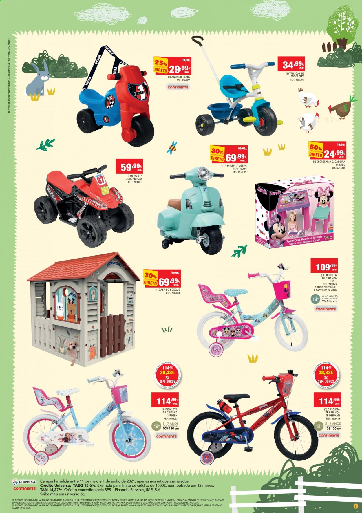 thumbnail - Folheto Continente - 2.5.2021 - 1.6.2021 - Produtos em promoção - Frozen, Spiderman, Minnie, cadeira, triciclo. Página 5.
