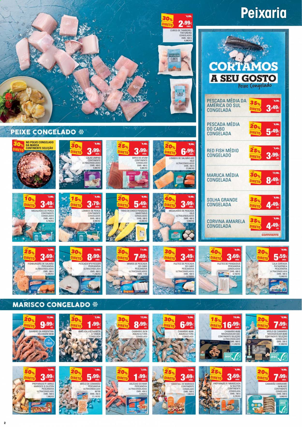 thumbnail - Folheto Continente - 18.5.2021 - 24.5.2021 - Produtos em promoção - salmão, polvo, atum, corvina, Iglo, pangasius, peixe, marisco, lula, arroz. Página 2.