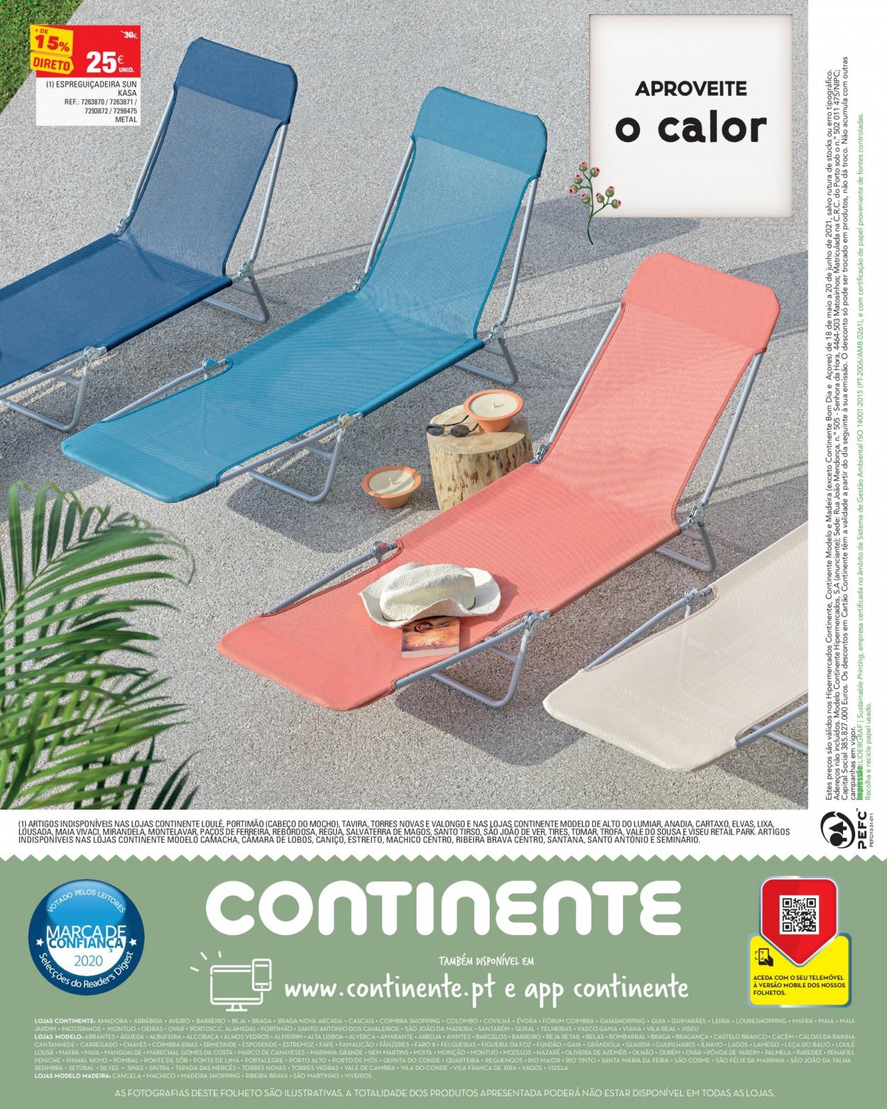 thumbnail - Folheto Continente - 18.5.2021 - 20.6.2021 - Produtos em promoção - espreguiçadeira. Página 40.