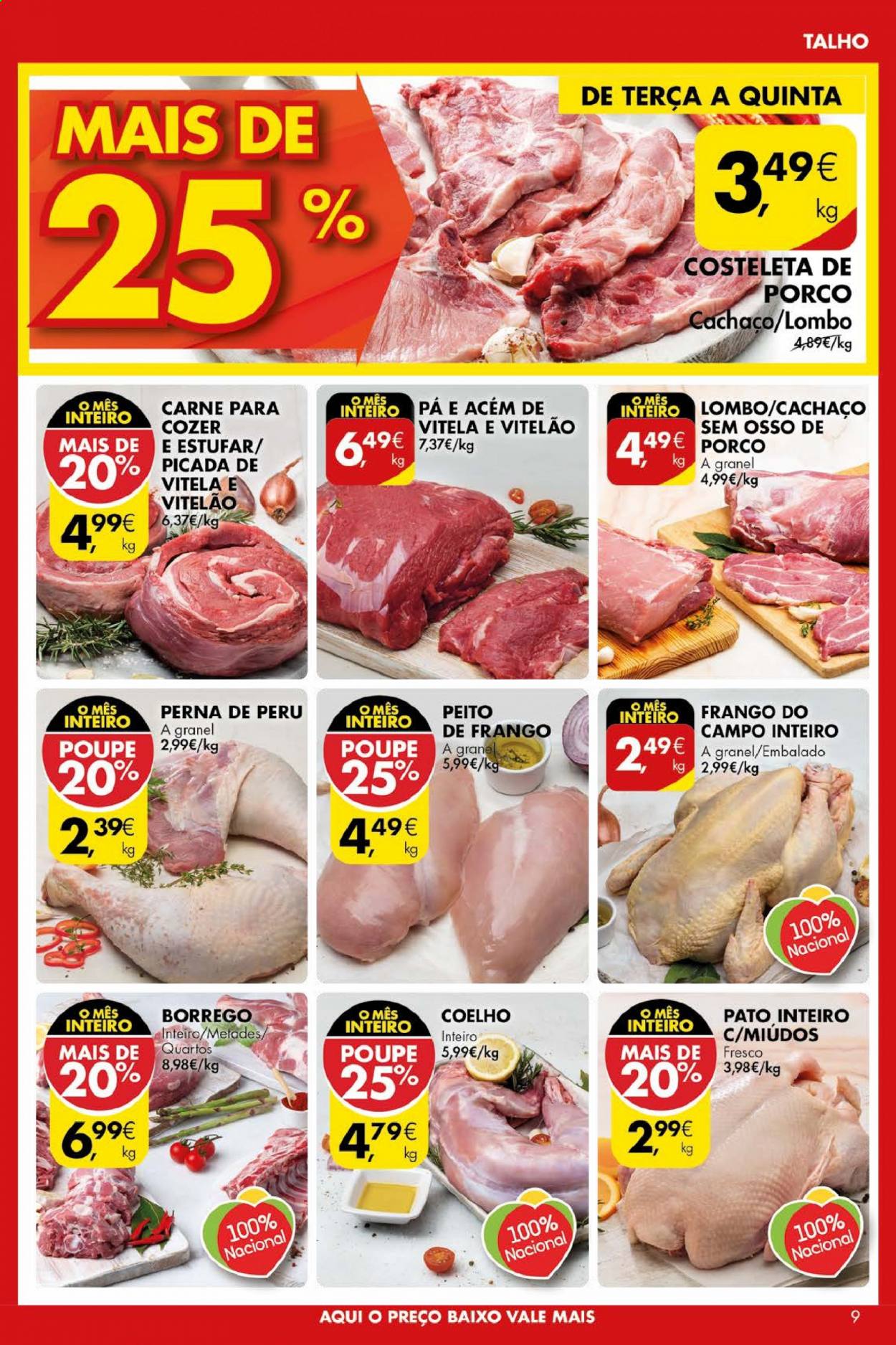 thumbnail - Folheto Pingo Doce - 18.5.2021 - 24.5.2021 - Produtos em promoção - lombo, carne, costeletas de porco, pato inteiro, peito de frango, perú, pato, coelho. Página 9.