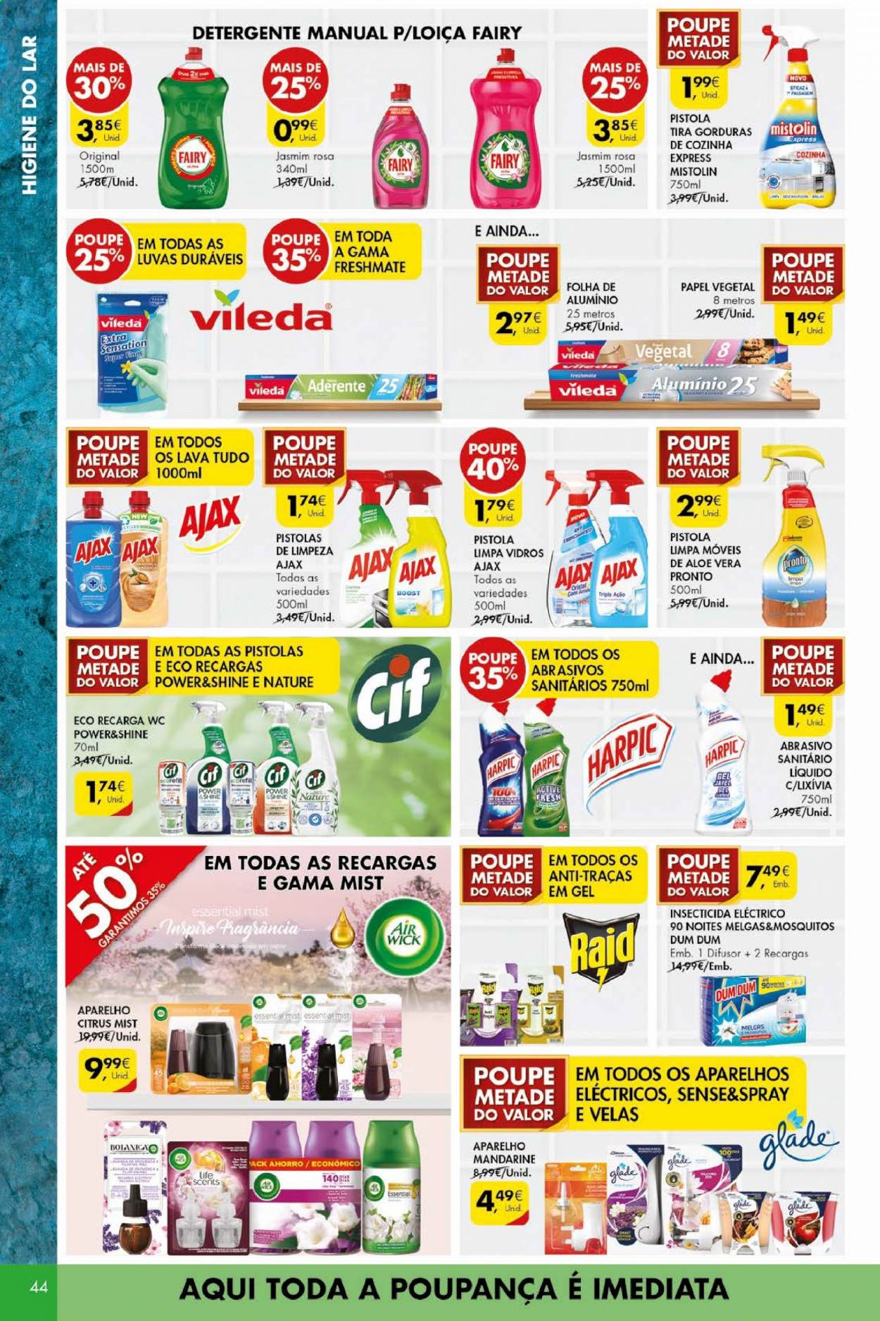 thumbnail - Folheto Pingo Doce - 18.5.2021 - 24.5.2021 - Produtos em promoção - detergente, Harpic, Vileda, limpa vidros, difusor, luvas. Página 44.