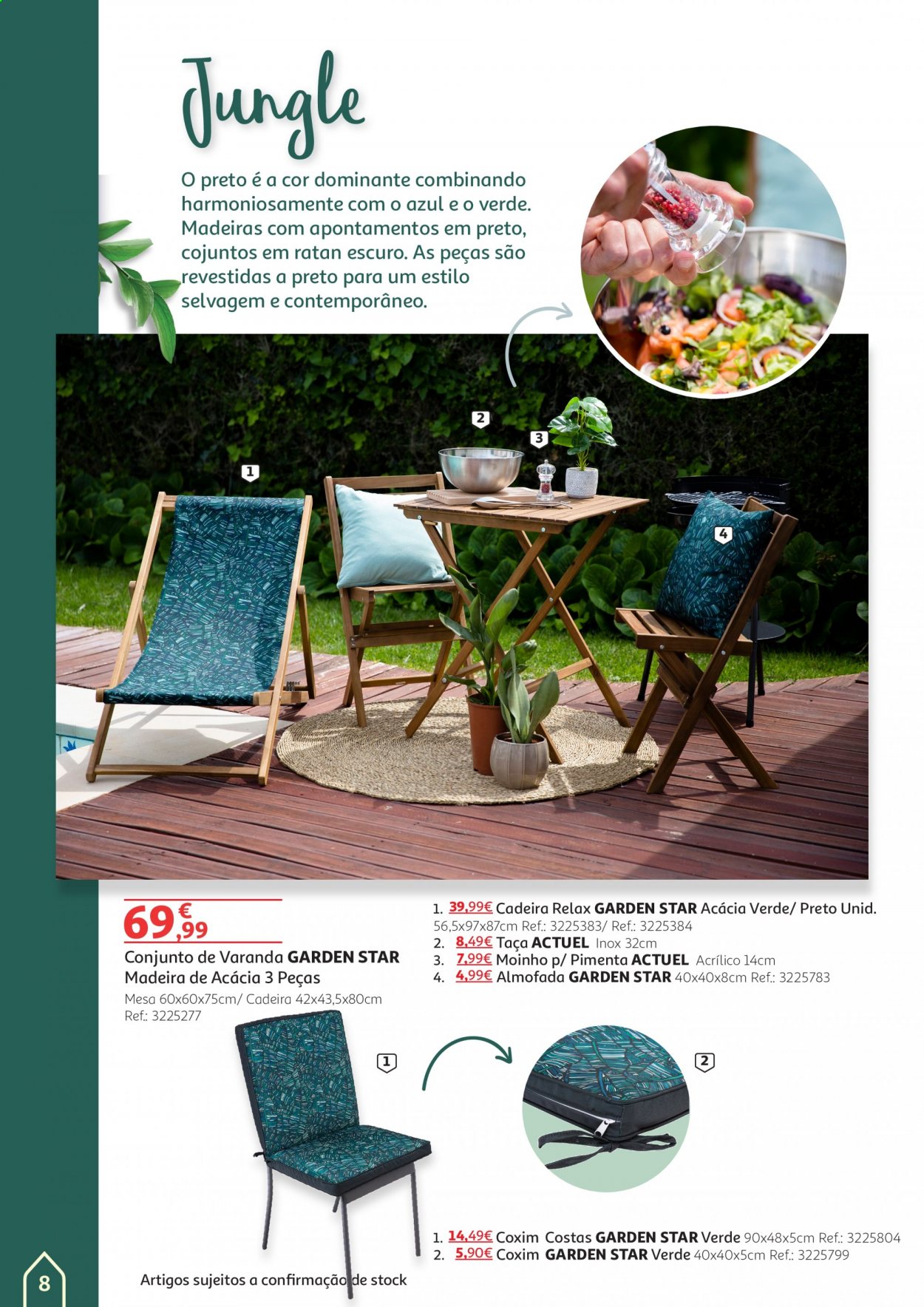 thumbnail - Folheto Auchan - 20.5.2021 - 30.6.2021 - Produtos em promoção - taça, almofada, mesa, cadeira. Página 8.