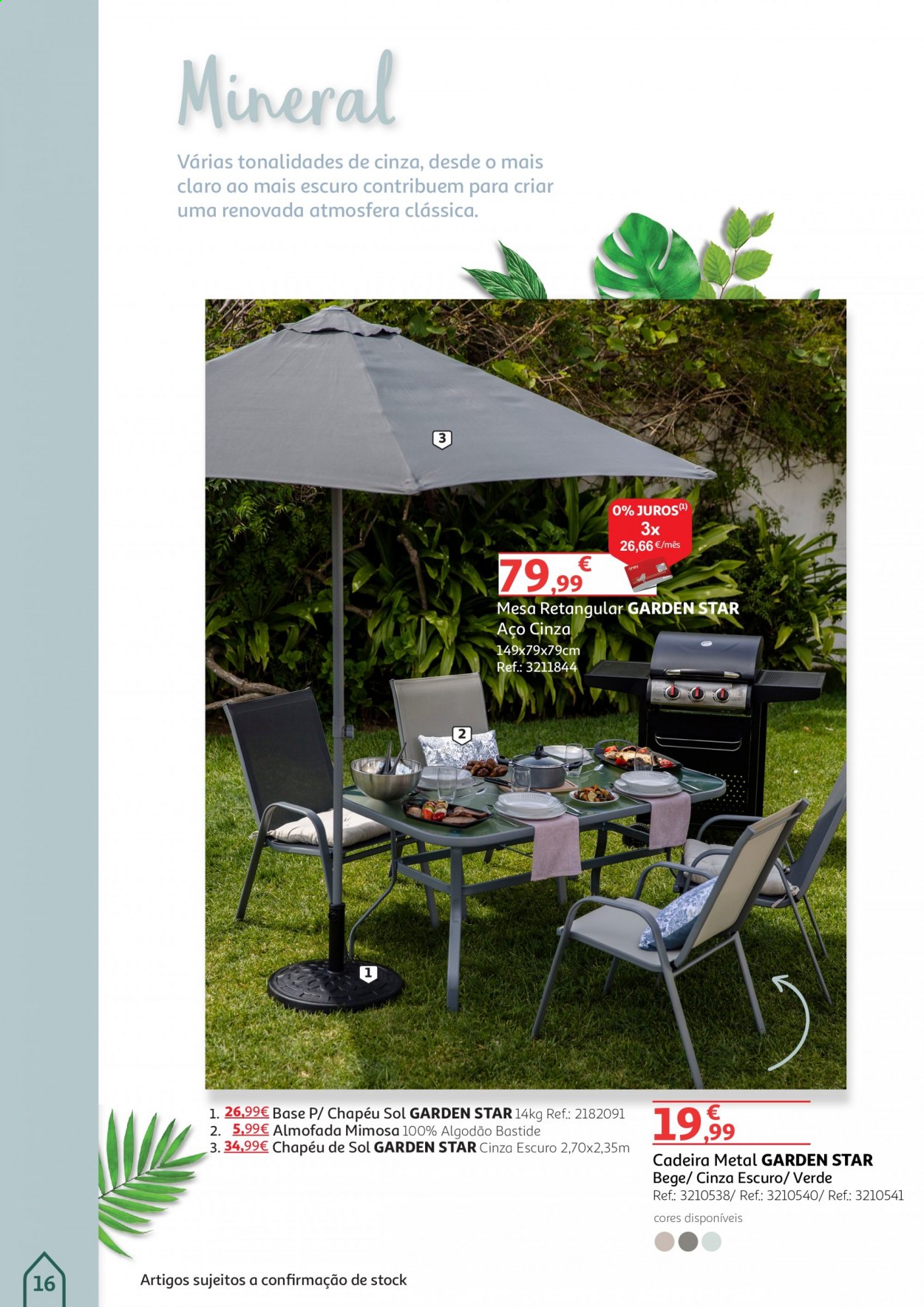 thumbnail - Folheto Auchan - 20.5.2021 - 30.6.2021 - Produtos em promoção - almofada, mesa, cadeira, chapéu de sol. Página 16.