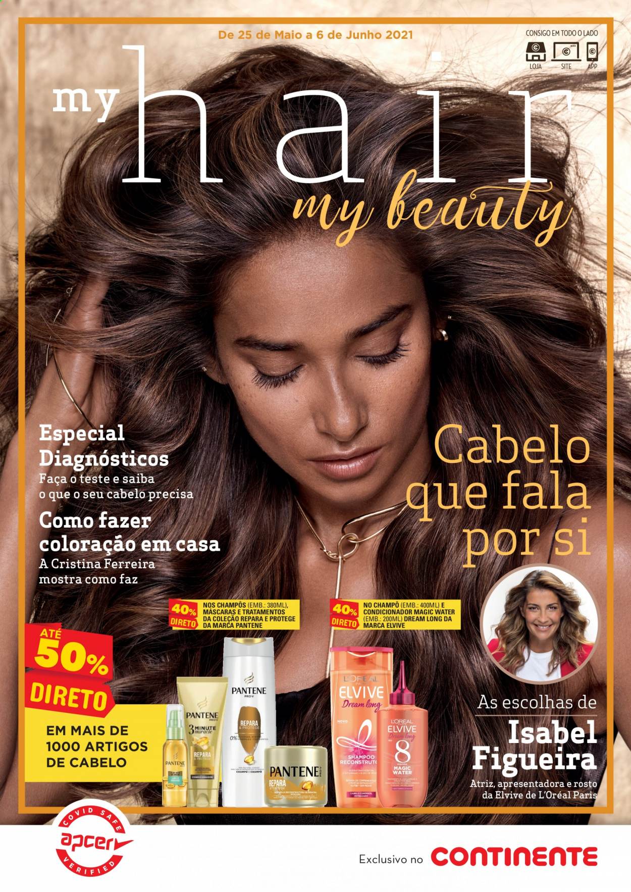 thumbnail - Folheto Continente - 25.5.2021 - 6.6.2021 - Produtos em promoção - shampoo, L’Oréal, Pantene, máscara. Página 1.
