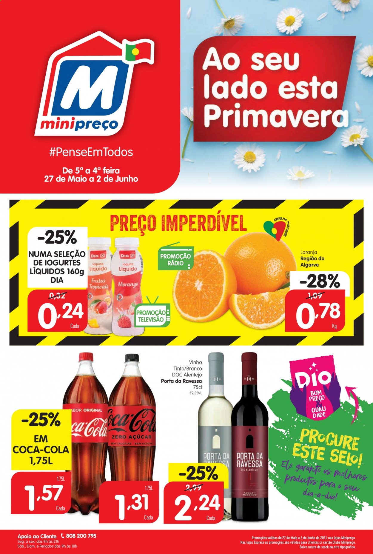 thumbnail - Folheto Minipreço - 27.5.2021 - 2.6.2021 - Produtos em promoção - laranja, Coca Cola, vinho, vinho tinto. Página 1.